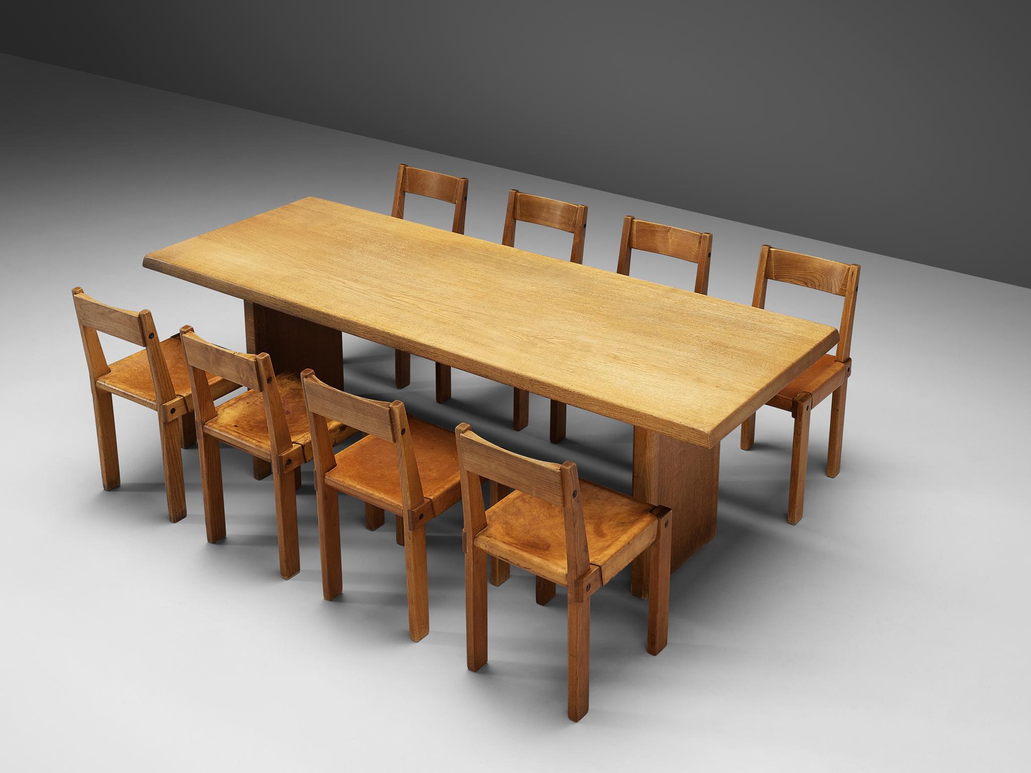French Pierre Chapo S24 Dining Chairs and 'T14D' Table