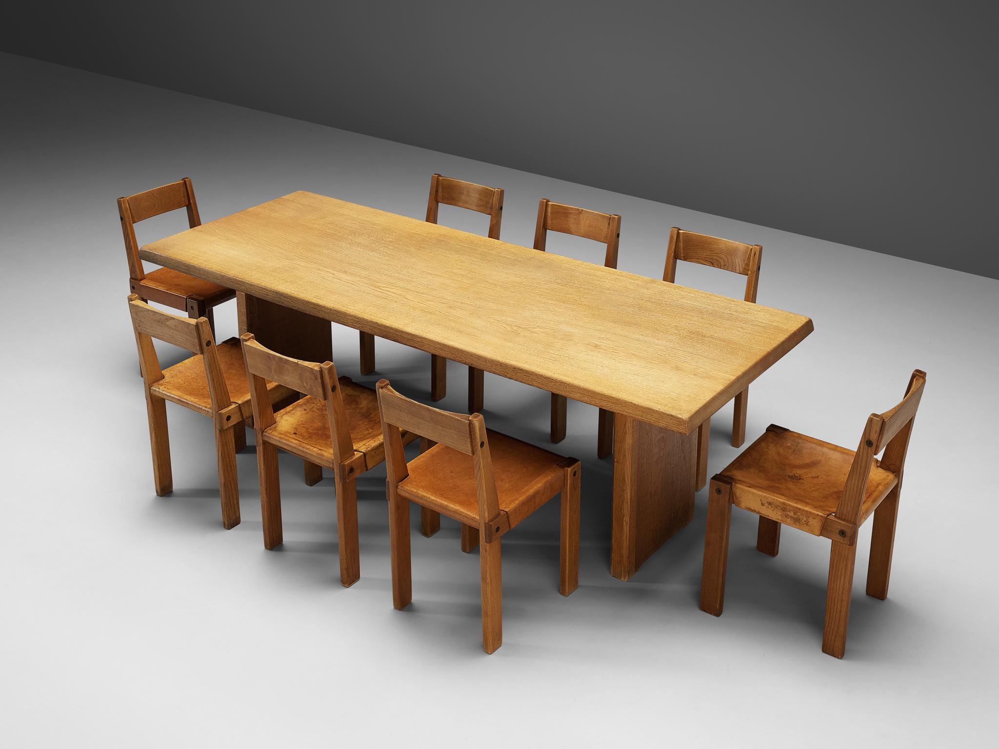 Oak Pierre Chapo S24 Dining Chairs and 'T14D' Table