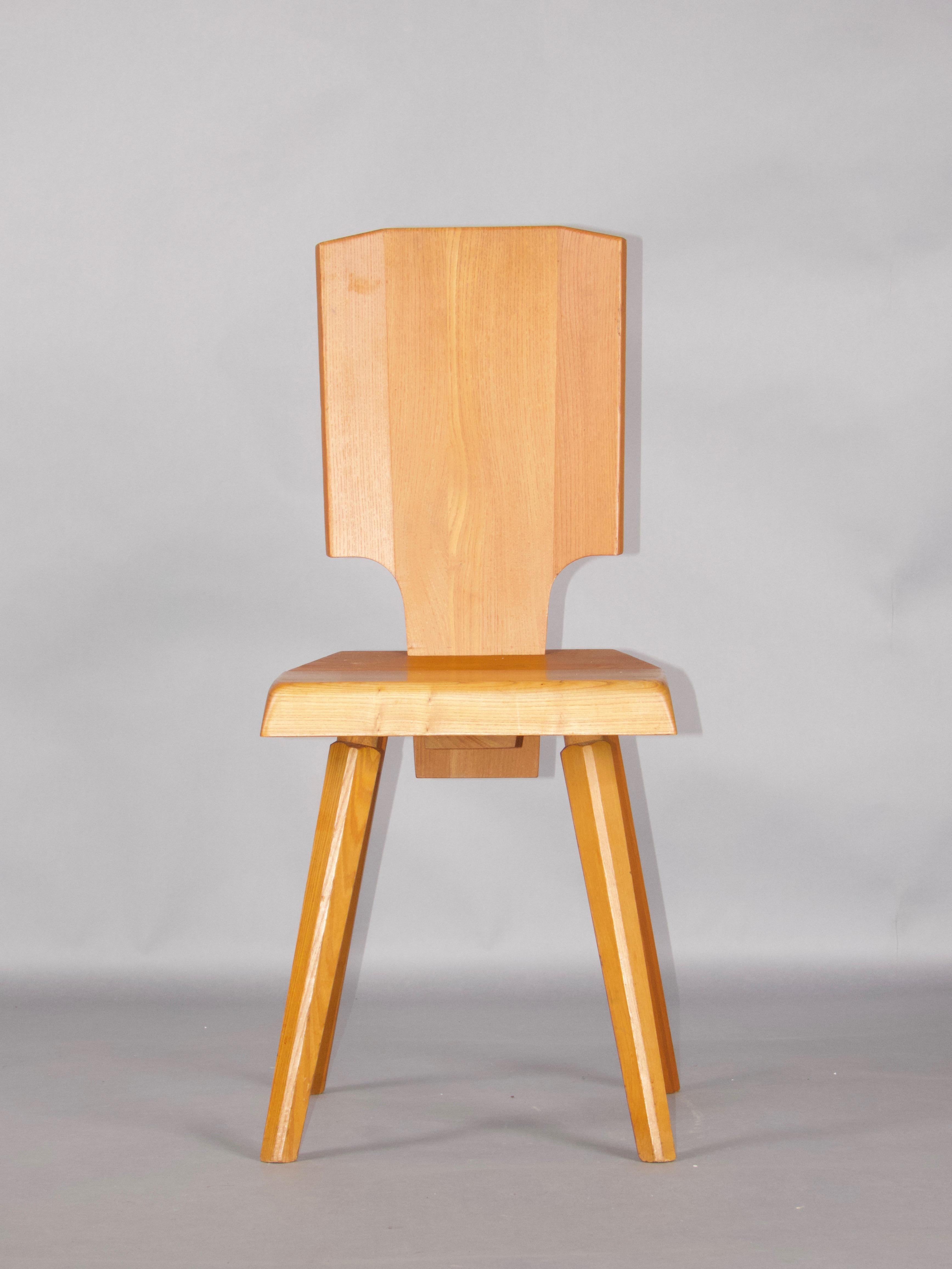 Pierre Chapo S28 chairs pair in elm wood France 1972