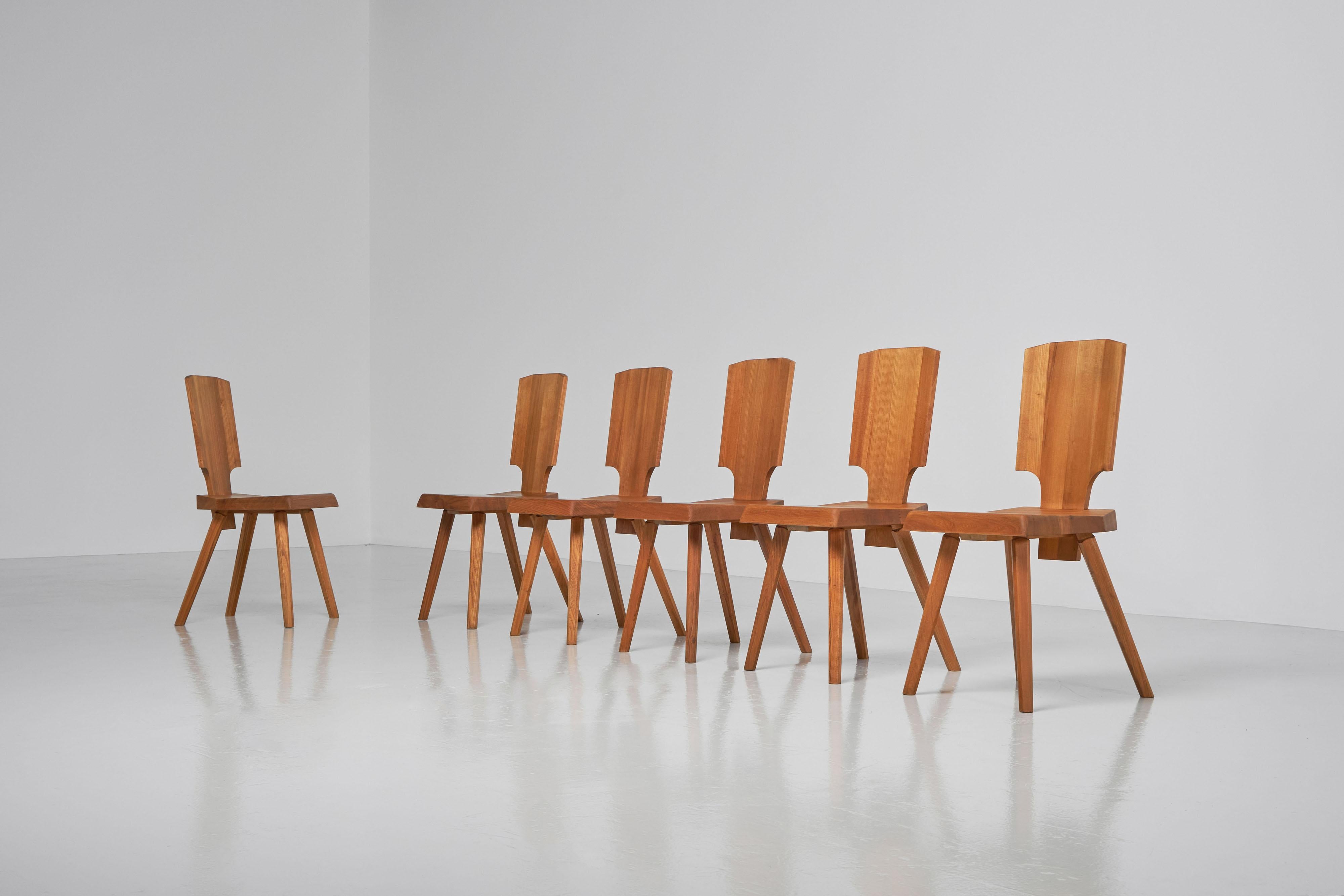 Mid-Century Modern Pierre Chapo S28 chairs in solid elm France 1972 For Sale