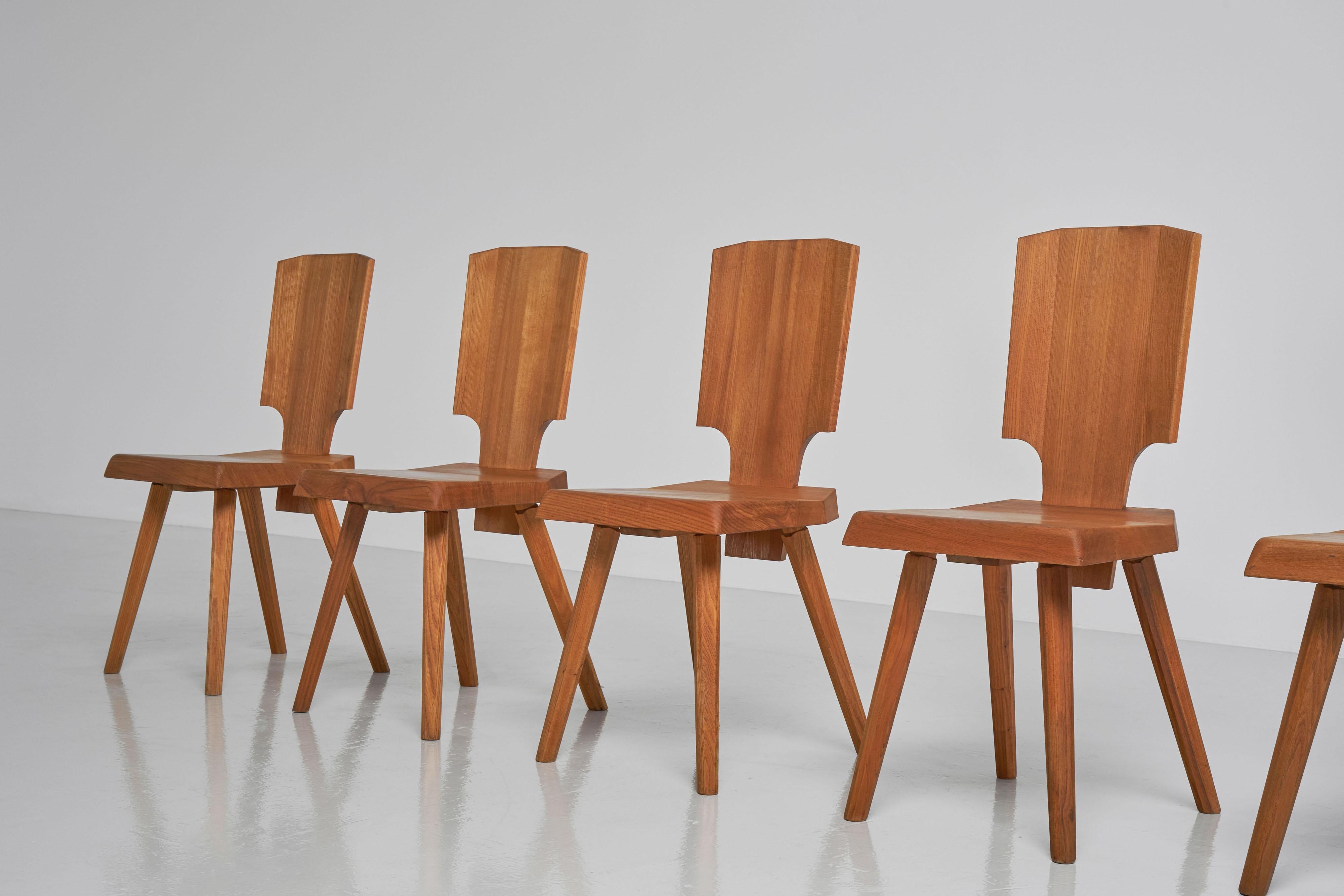 French Pierre Chapo S28 chairs in solid elm France 1972 For Sale