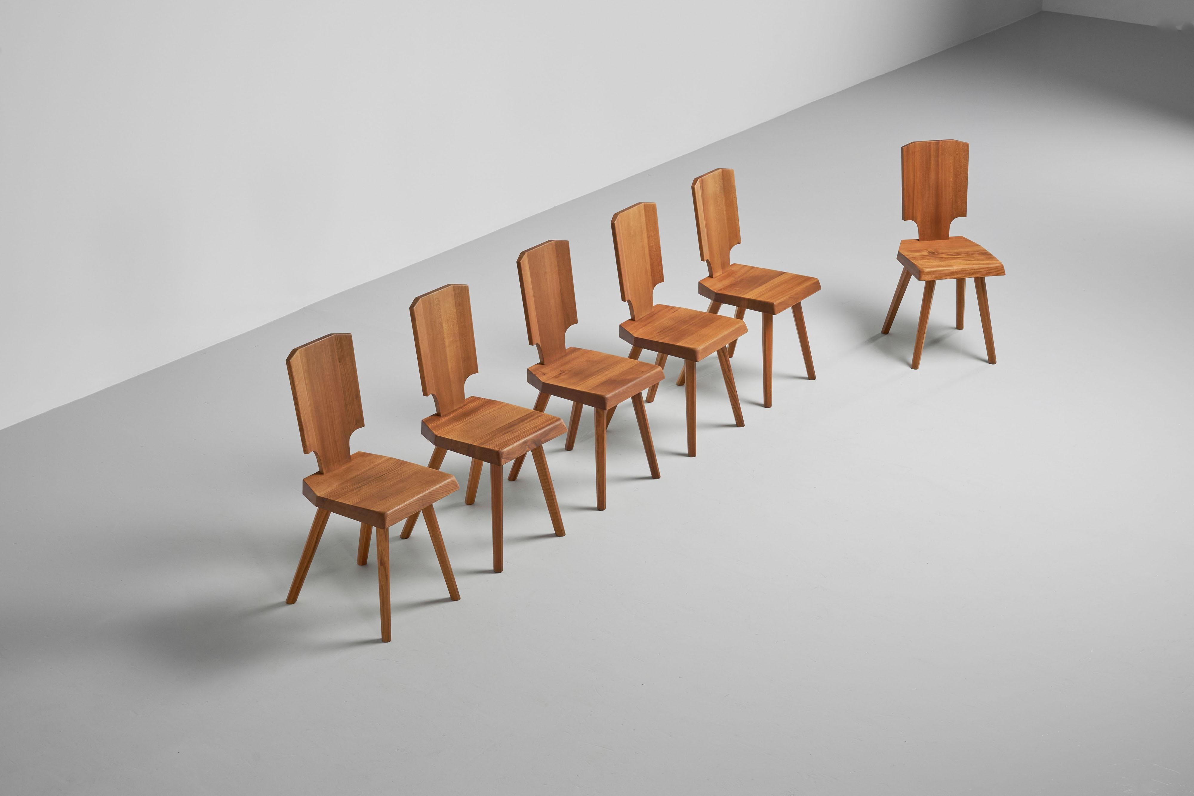 Late 20th Century Pierre Chapo S28 chairs in solid elm France 1972 For Sale