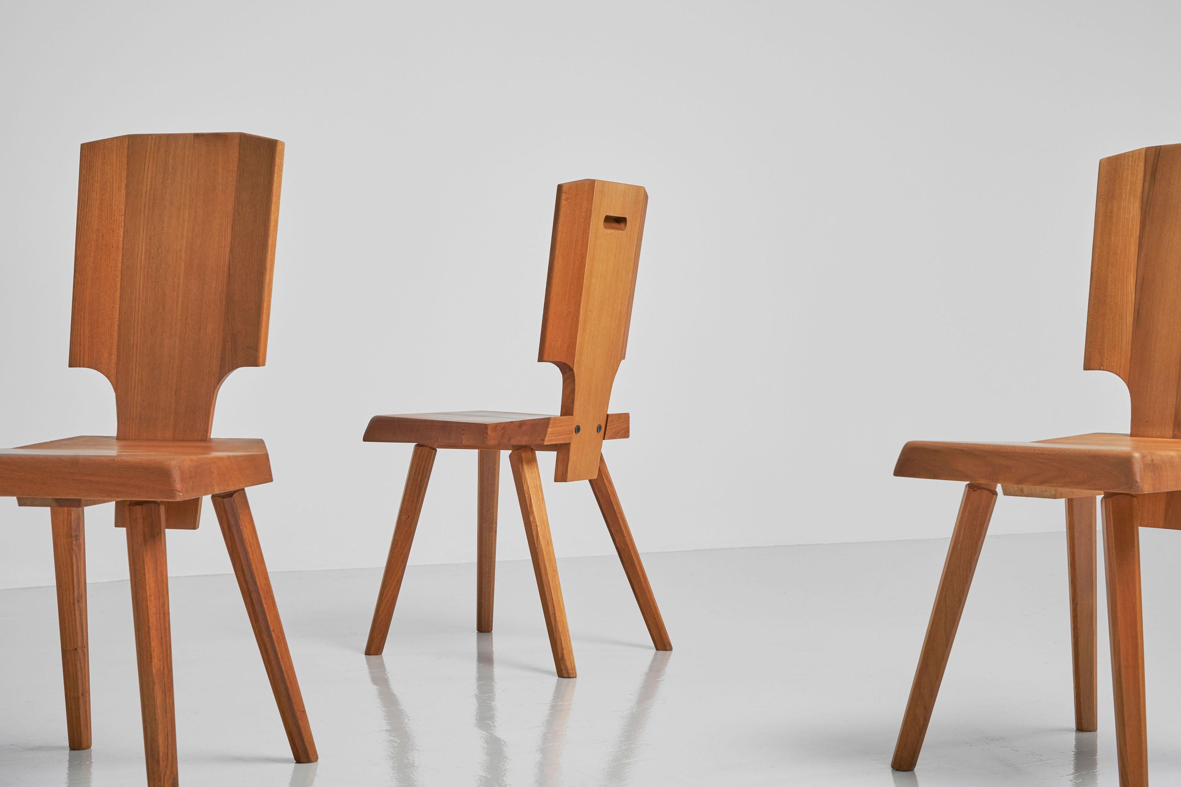 Elm Pierre Chapo S28 chairs in solid elm France 1972 For Sale