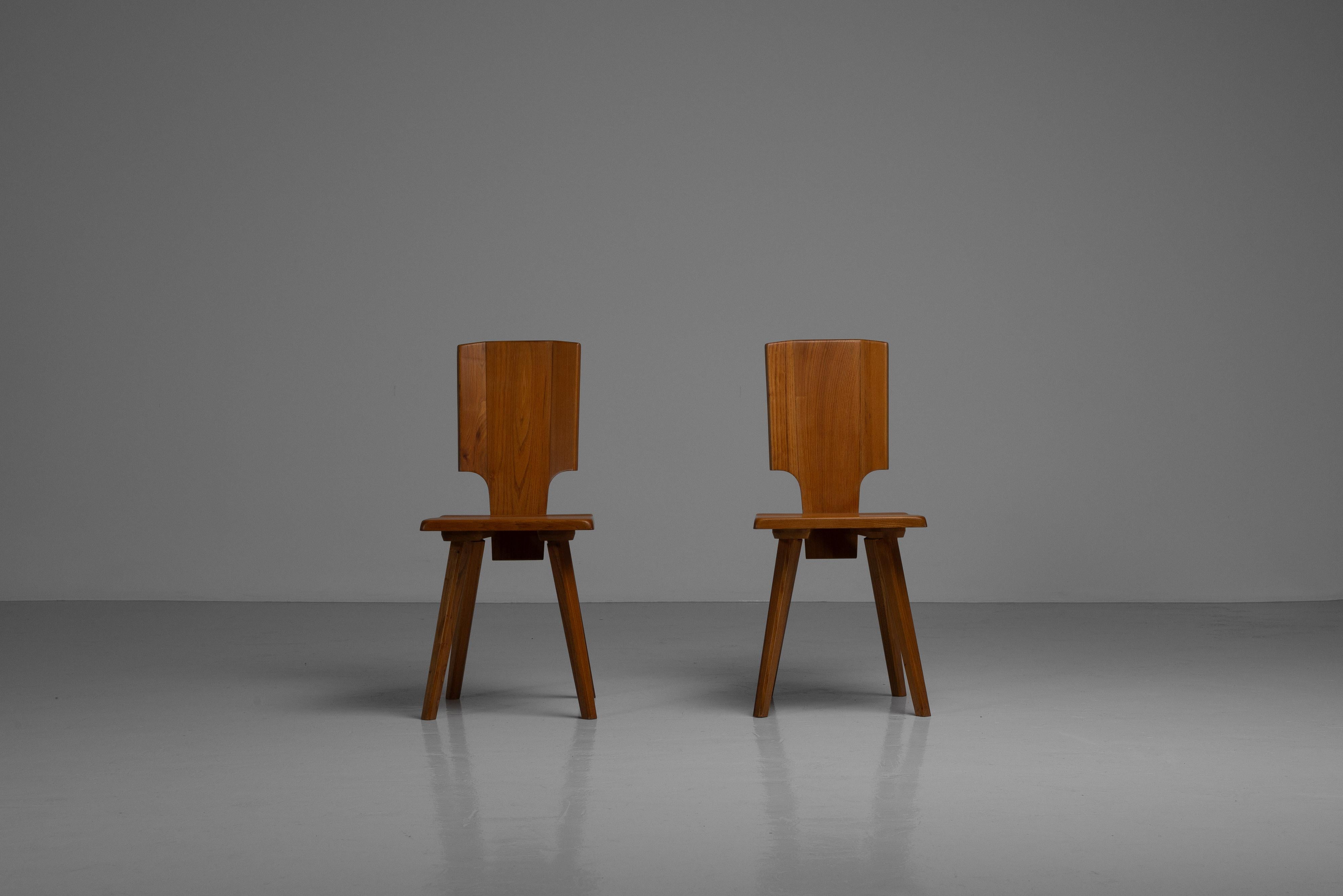 Late 20th Century Pierre Chapo S28 chairs pair in elm wood France 1972 For Sale