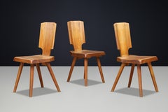Pierre Chapo S28 Dining Chairs in Patinated Solid Elm, France 1972, Set of 3