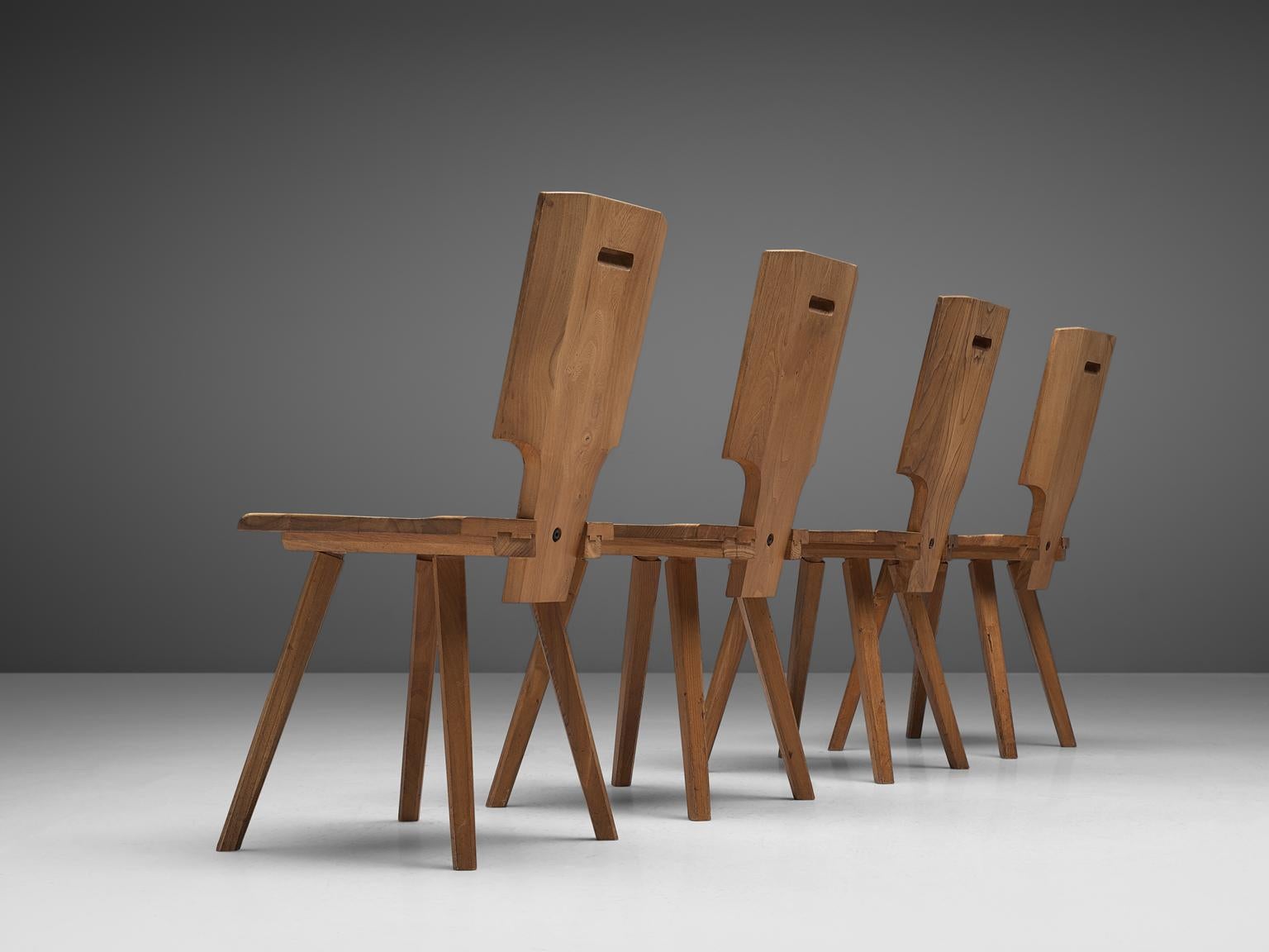 French Pierre Chapo S28 Dining Chairs in Solid Elm, 1975