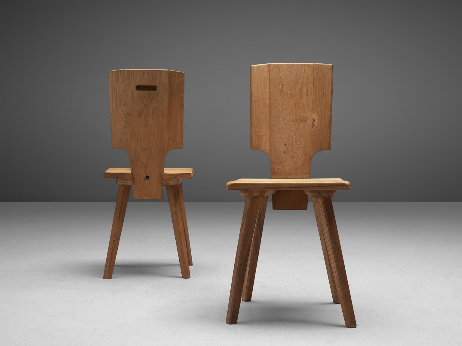 Woodwork Pierre Chapo S28 Dining Chairs in Solid Elm, 1975