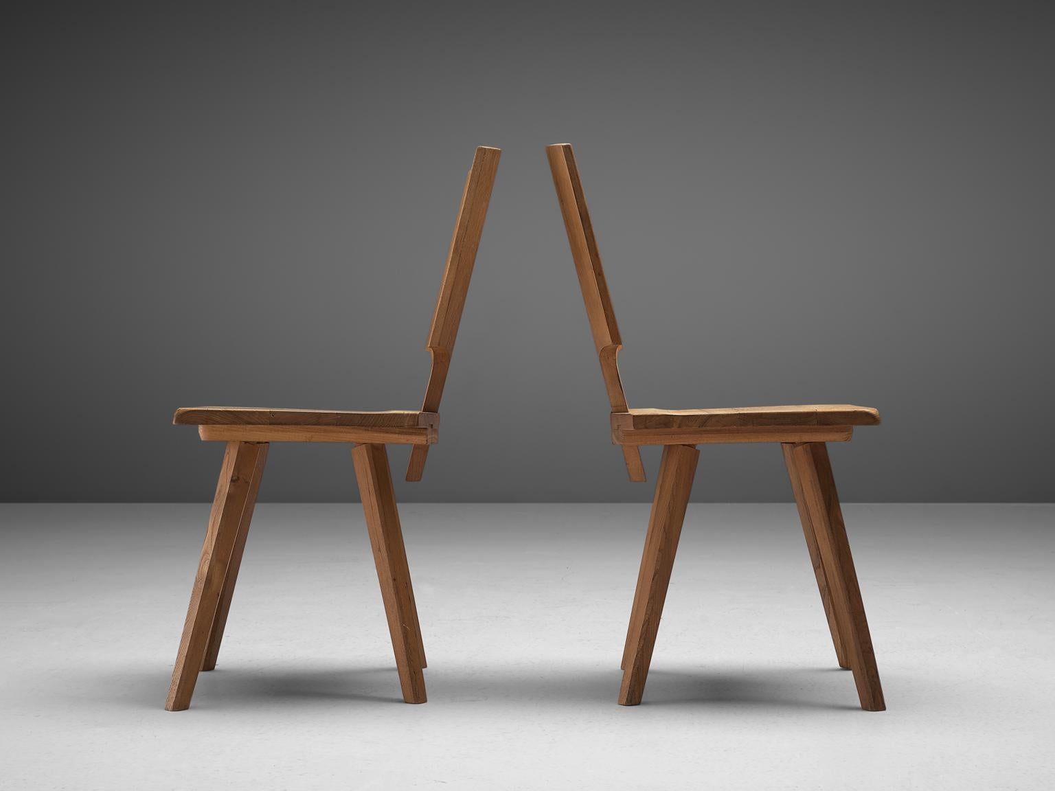 Pierre Chapo S28 Dining Chairs in Solid Elm, 1975 In Good Condition In Waalwijk, NL