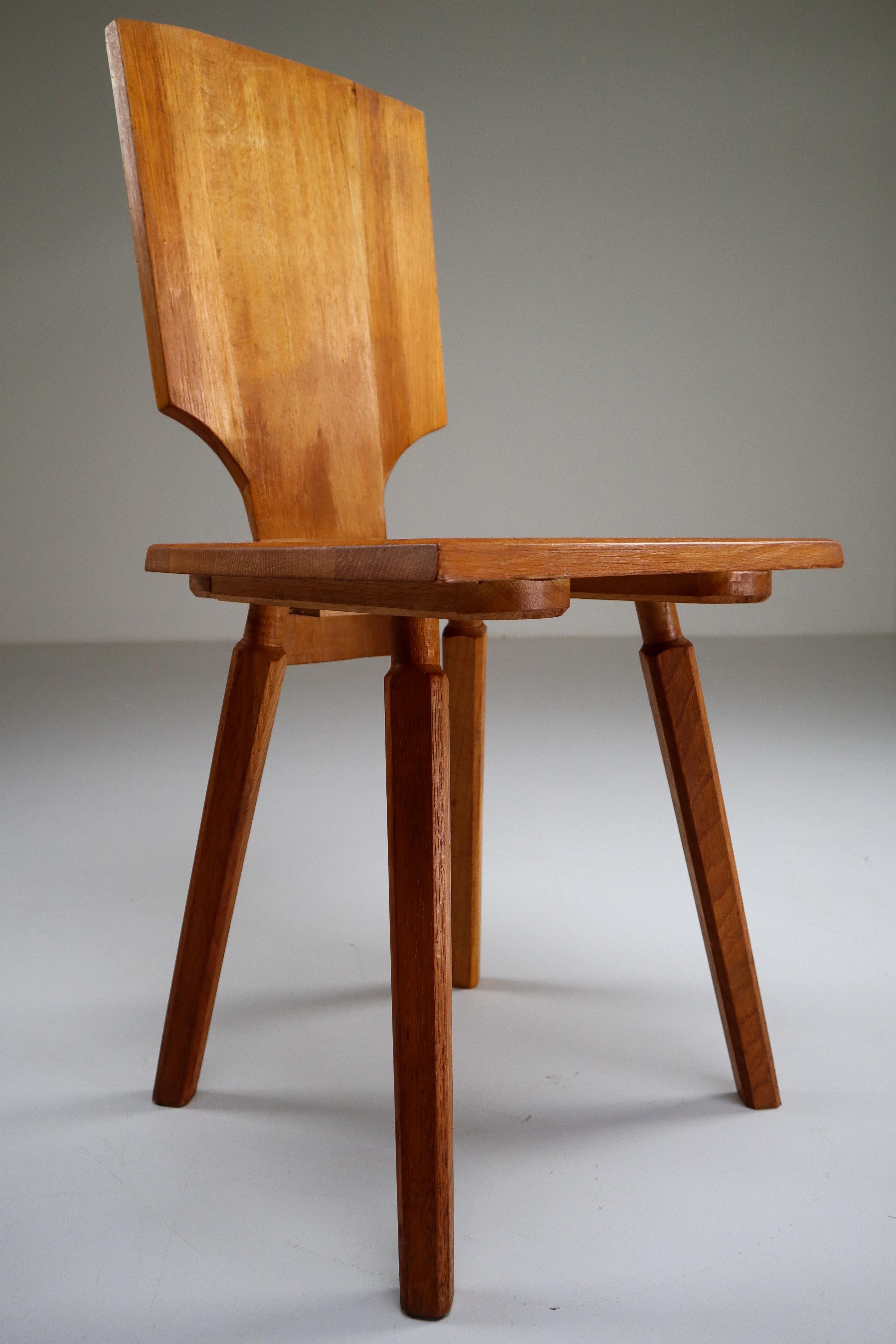 Pierre Chapo S28 Dining Chairs in Solid Elm In Good Condition In Almelo, NL