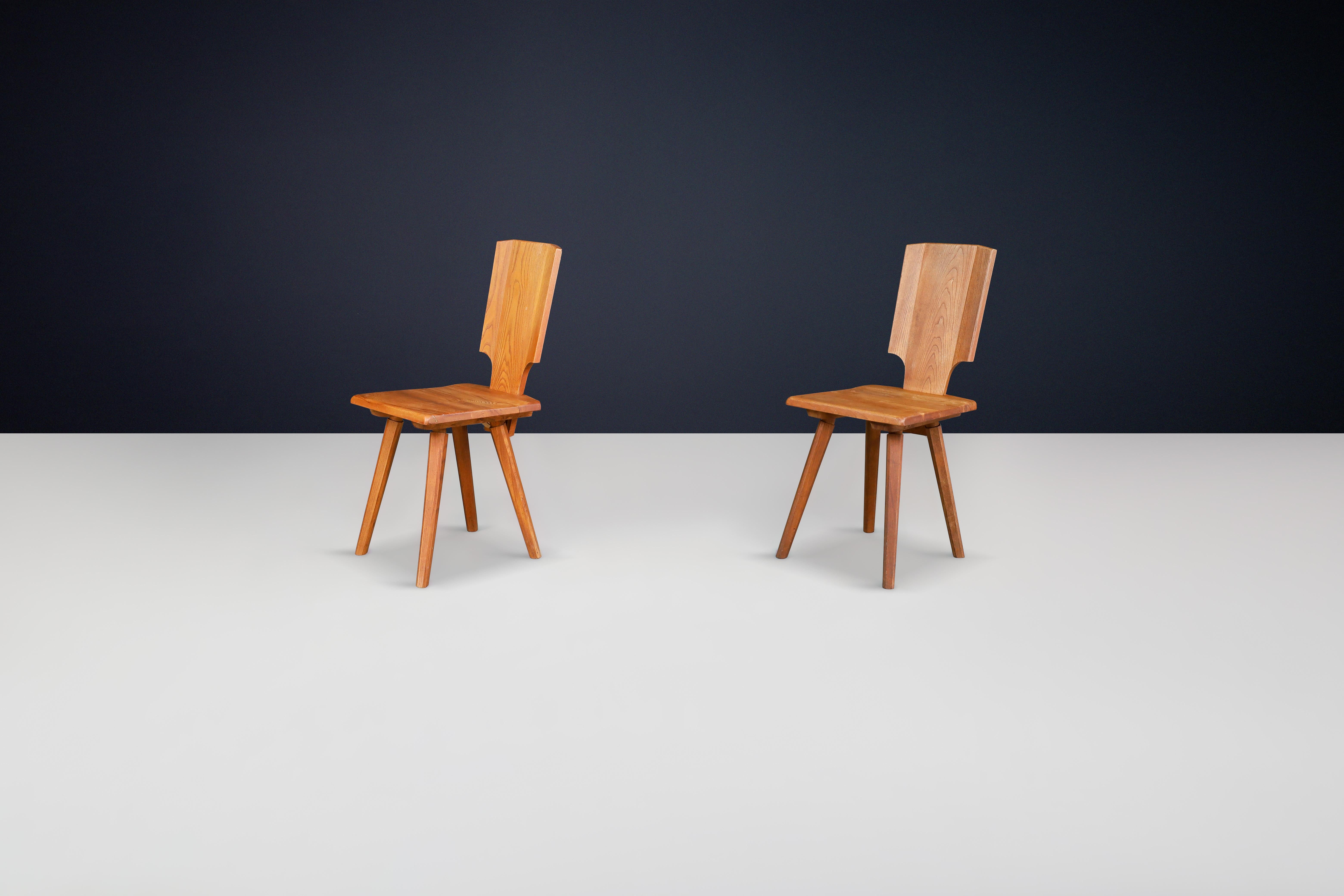 Mid Century Pierre Chapo 'S28' Chairs in Solid Elm, France, 1972 1