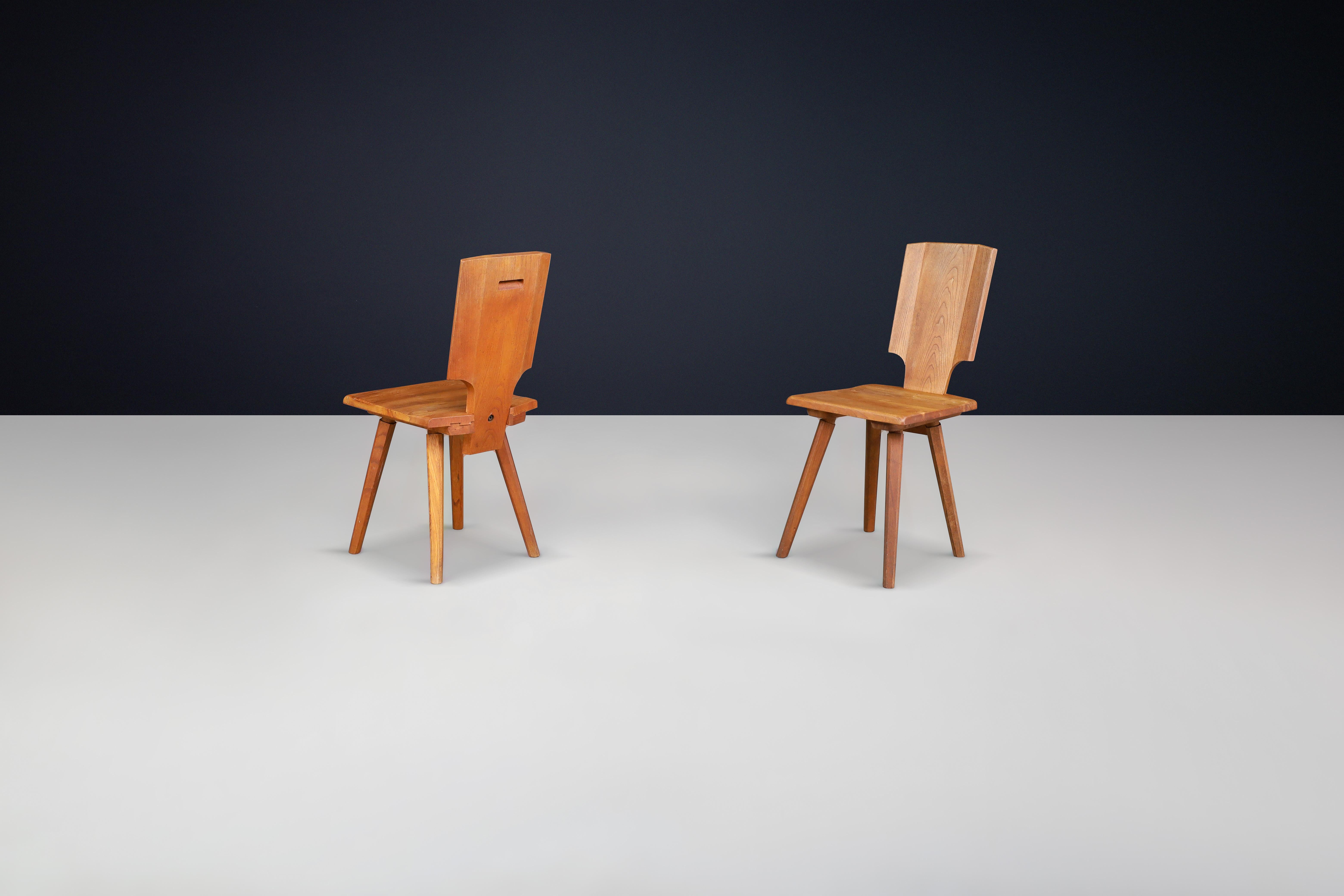 Mid Century Pierre Chapo 'S28' Chairs in Solid Elm, France, 1972 2