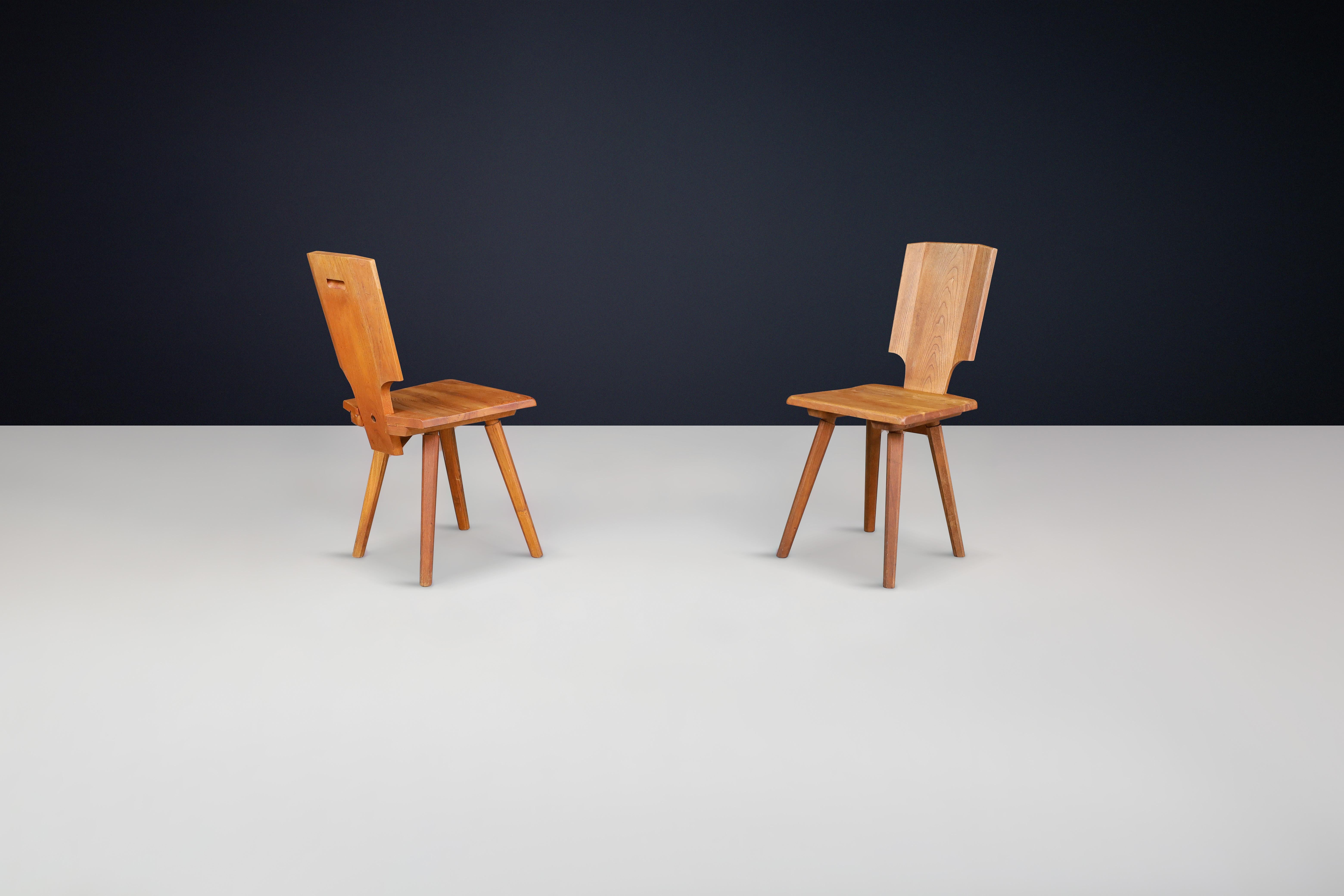 Mid Century Pierre Chapo 'S28' Chairs in Solid Elm, France, 1972 3