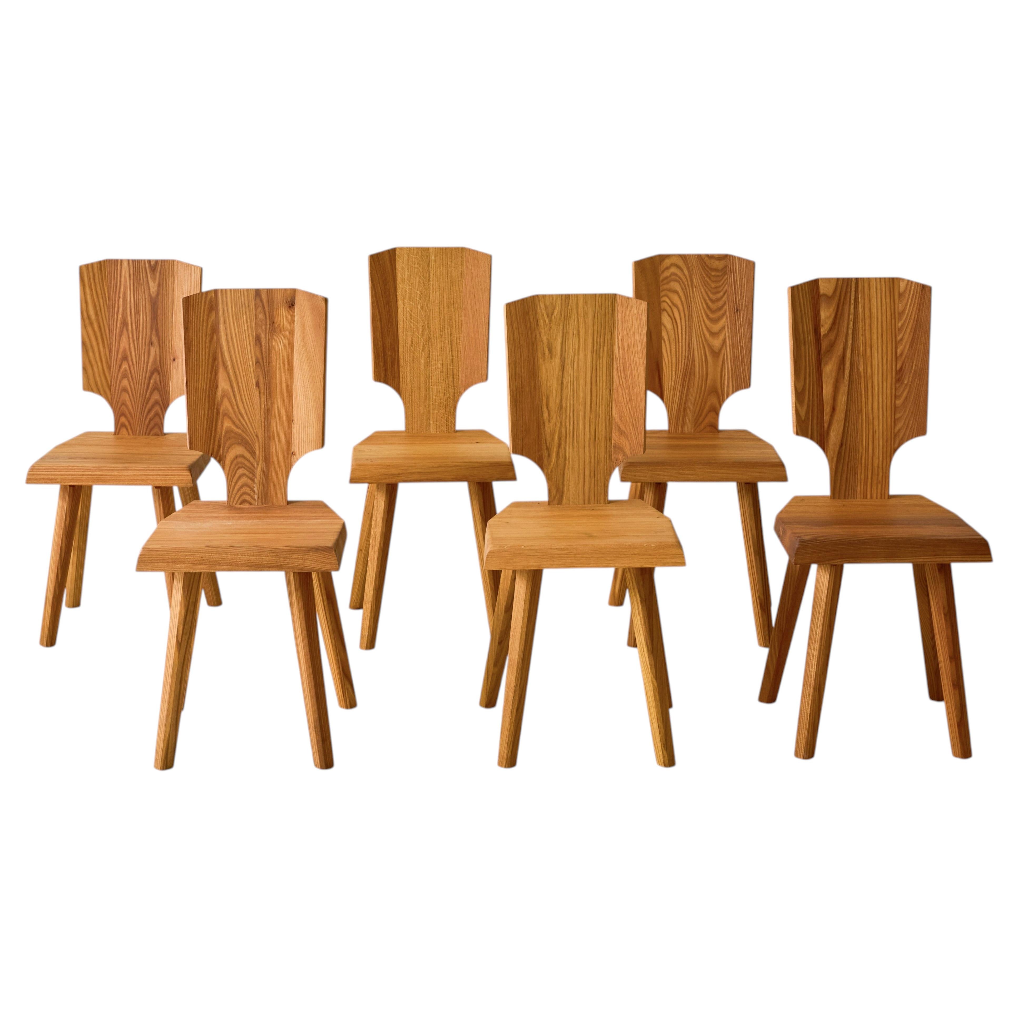 Pierre Chapo "S28" Elm Dining Chairs, Set of 6, 1970s For Sale