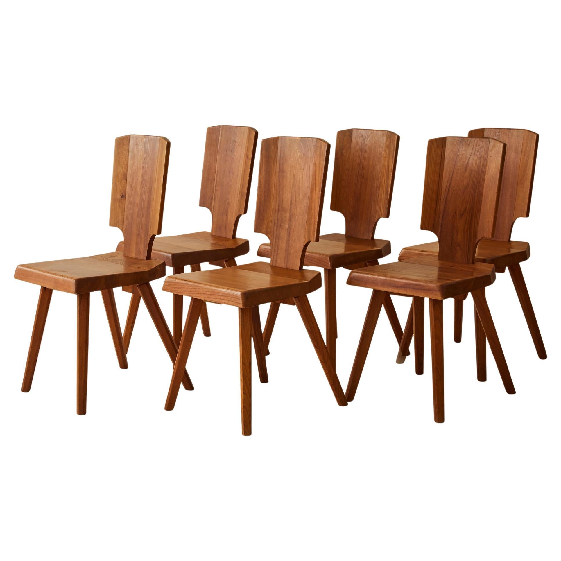 Pierre Chapo "S28" Solid Wood Elm Dining Chairs for Atelier Pierre Chapo, 6 For Sale