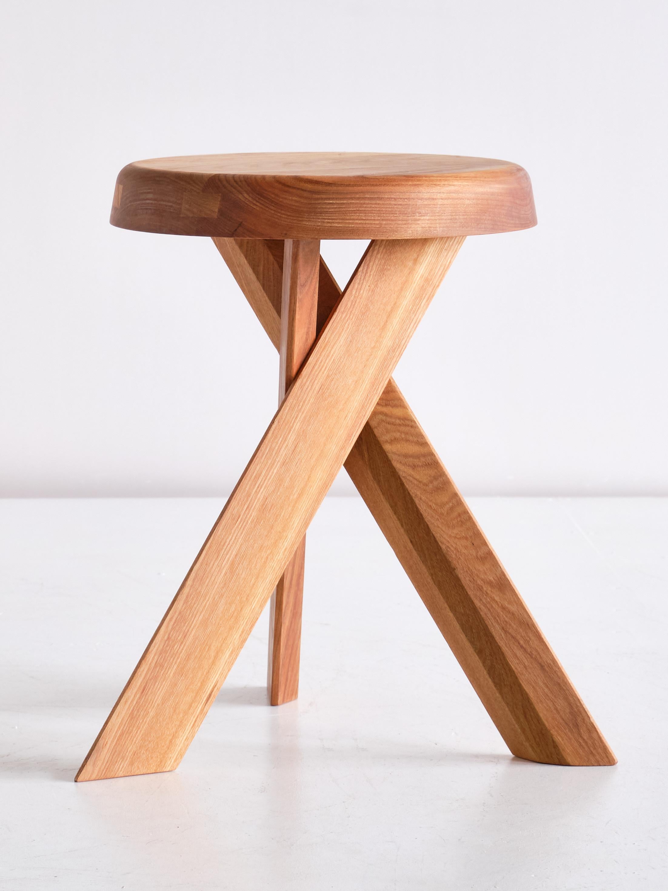 Pierre Chapo S31 Stool in Solid Elm, Chapo Creation, France 1