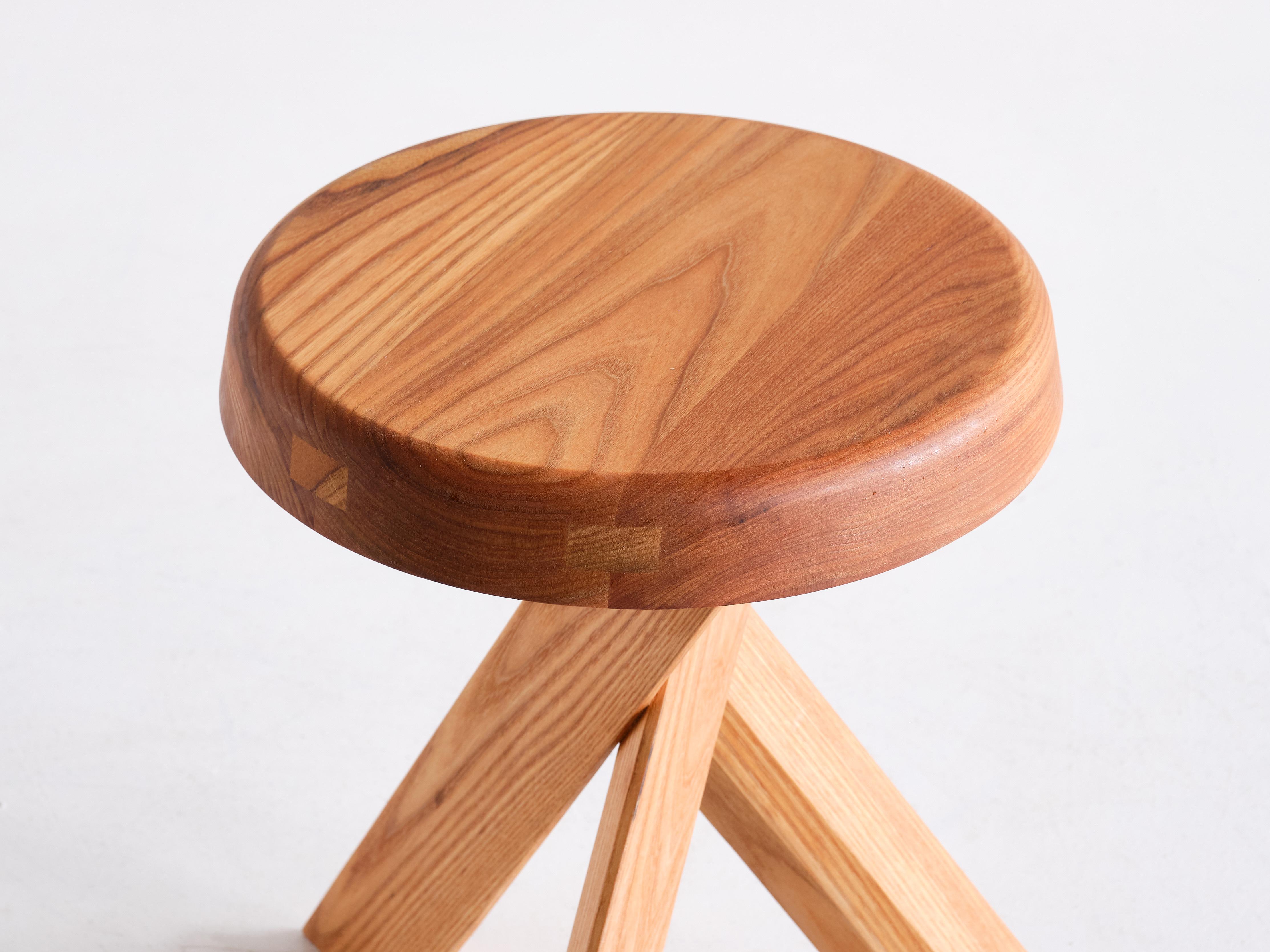 French Pierre Chapo S31 Stool in Solid Elm, Chapo Creation, France