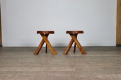 Pierre Chapo S31 Hocker aus massiver Ulme für Altelier Chapo, Frankreich 1974