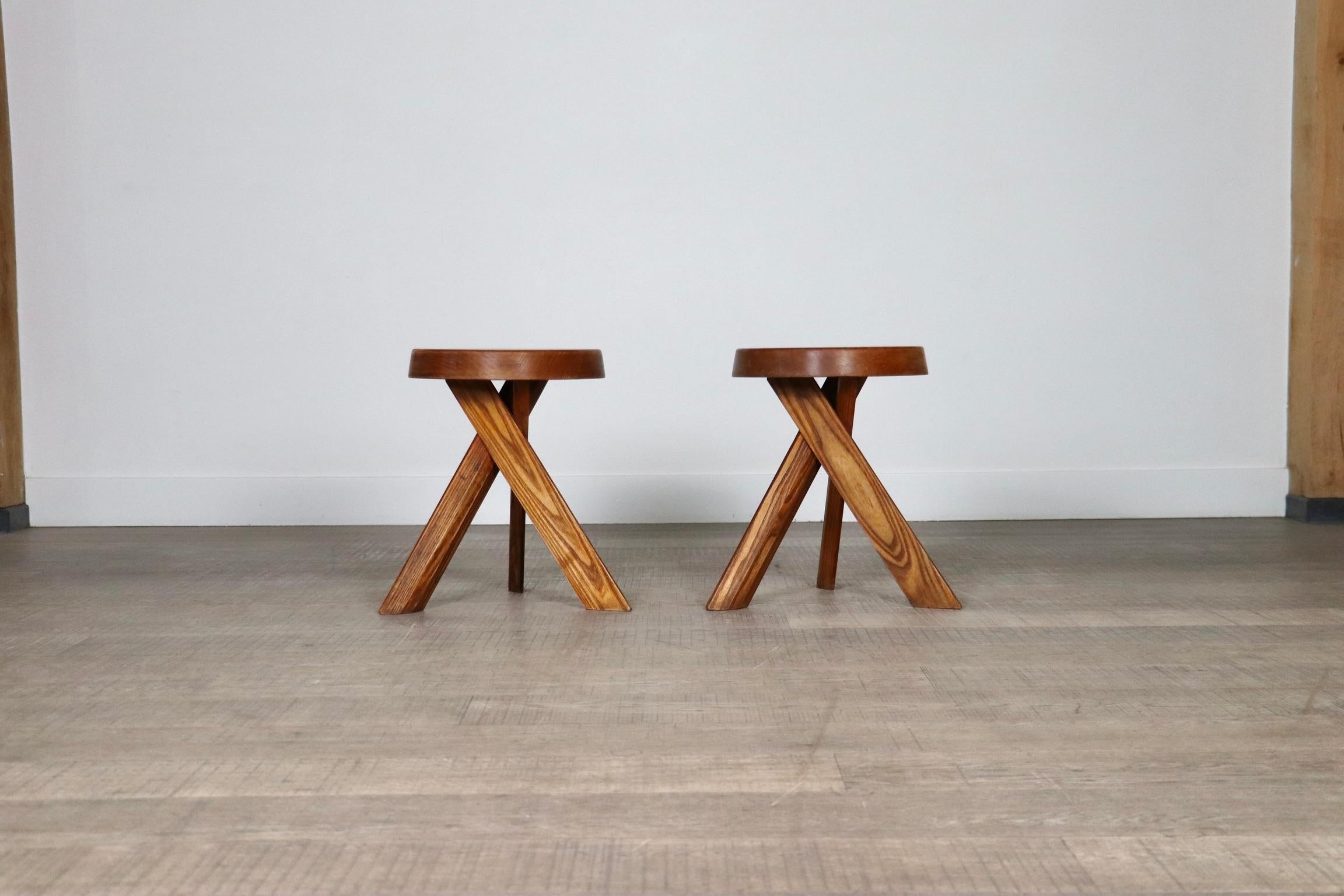 Pierre Chapo S31 Stools In Solid Elm For Altelier Chapo, France 1974 For Sale 1