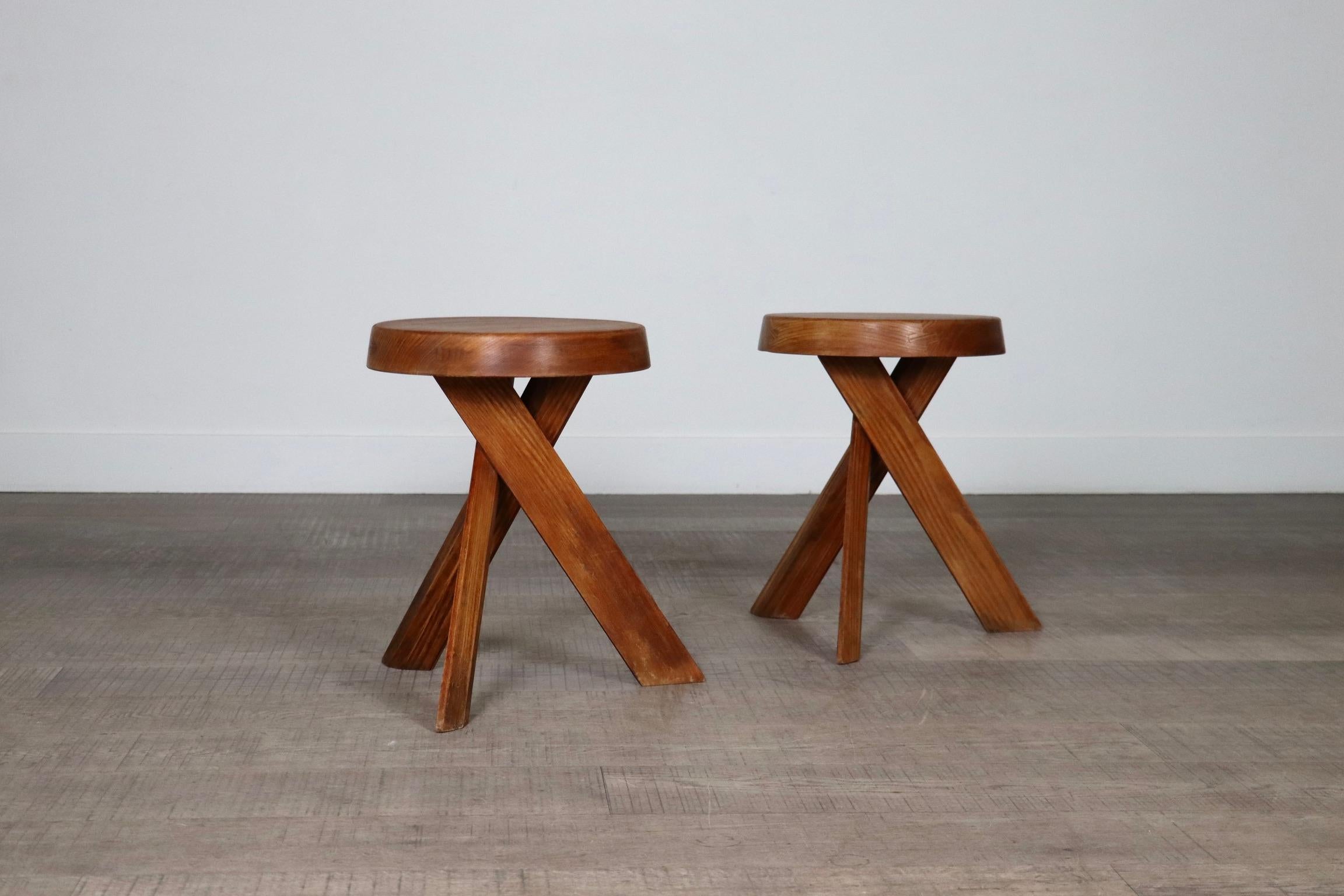 Pierre Chapo S31 Tabourets en orme massif pour Altelier Chapo, France 1974 3