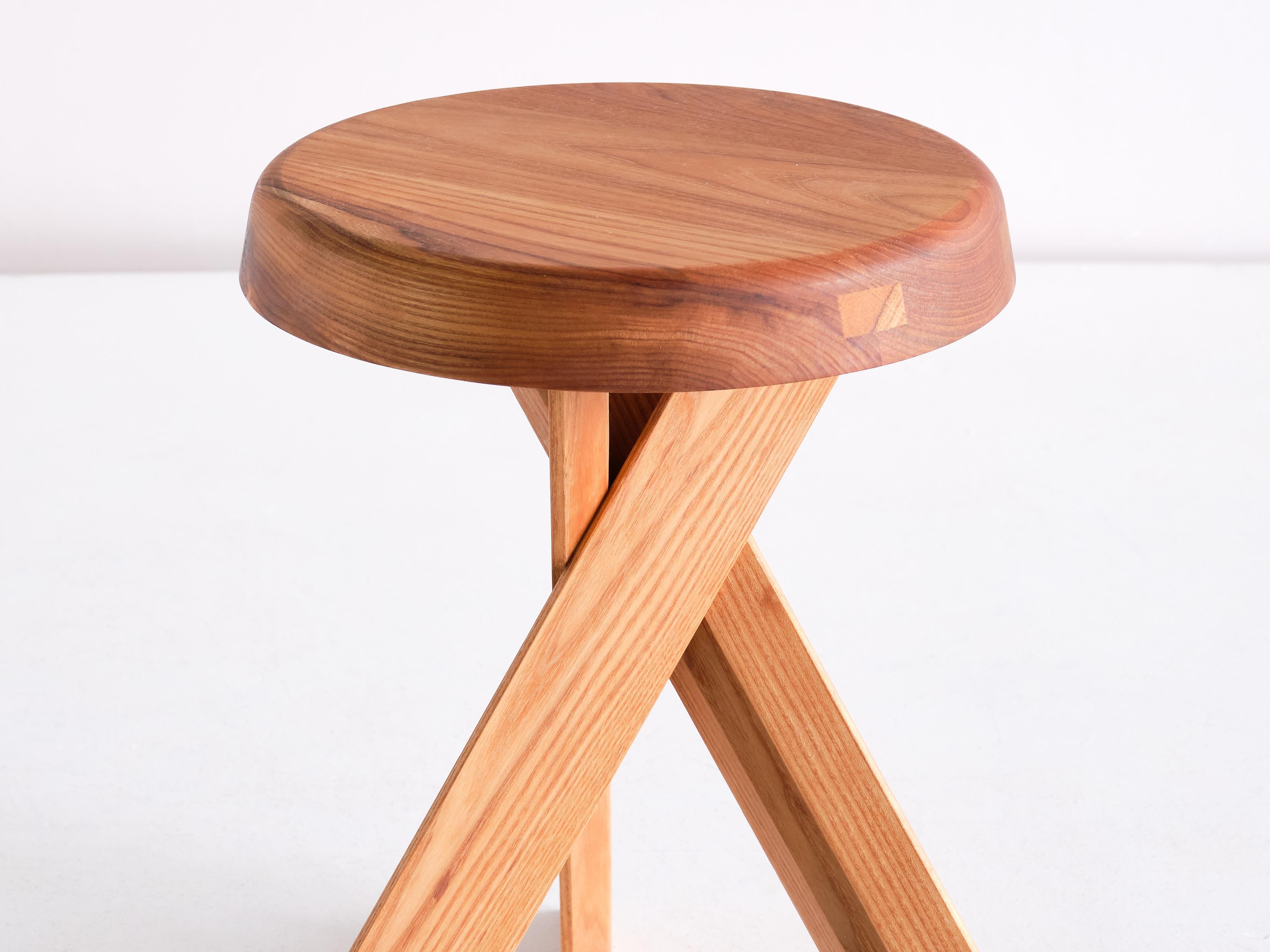 French Pierre Chapo S31A Stool in Solid Elm, Chapo Creation, France, 2023