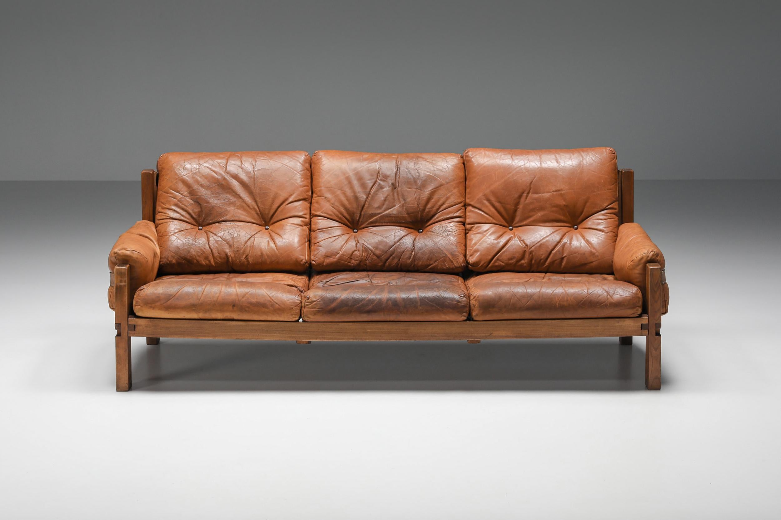 Pierre Chapo; S32 Elm & Leather; Sofa; 1970's; French Design; Craftsman; Lounge sofa; 3-seater; Charlotte Perriand; 

Lounge sofa model S32 was designed by Pierre Chapo and manufactured in his own workshop, France 1967. This three-seat sofa