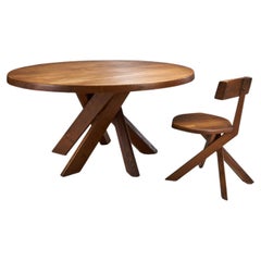 Pierre Chapo “S34” Chair and "T21D - Sfax" Table in Solid Elm, France, 1960s