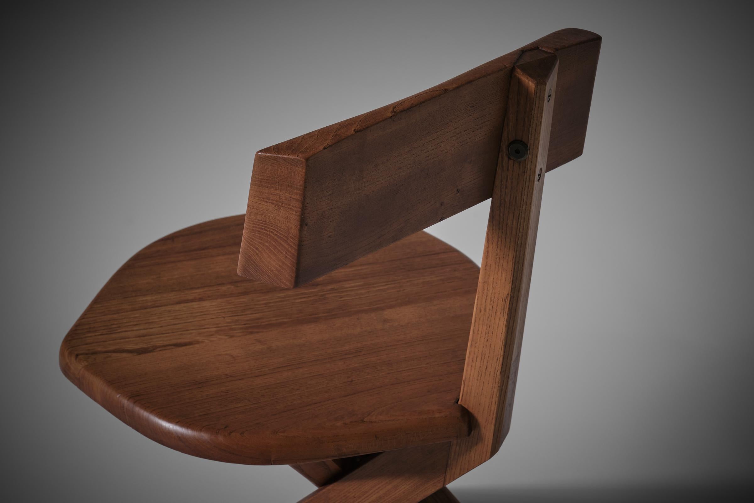 French Pierre Chapo ‘S34’ Chair in Solid Elm, France, 1960s