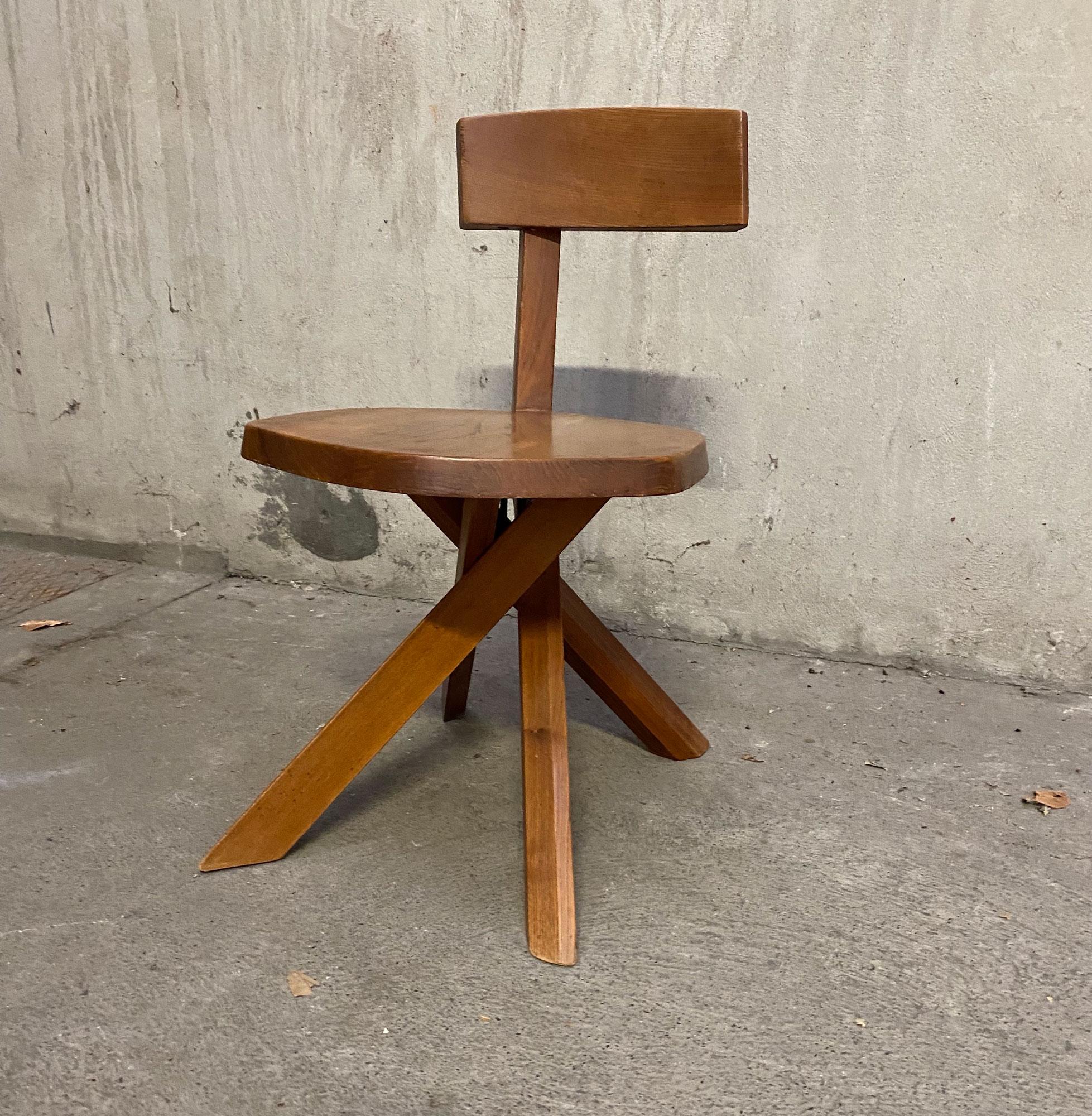 Mid-Century Modern Pierre Chapo S34 Dining Chair in Solid Elm, 1970