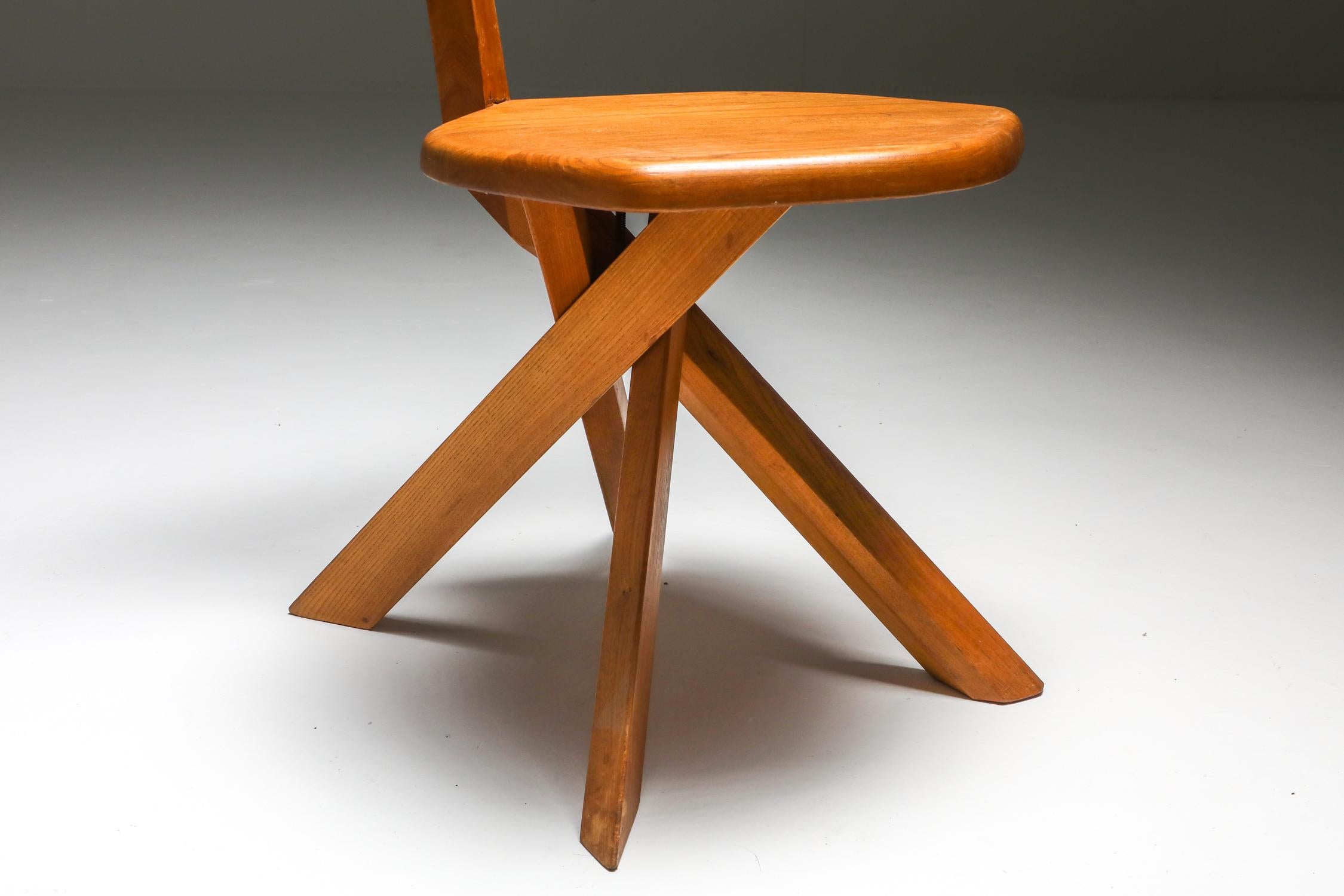 Pierre Chapo 'S34' Dining Chairs in Solid Elm, 1960s 4