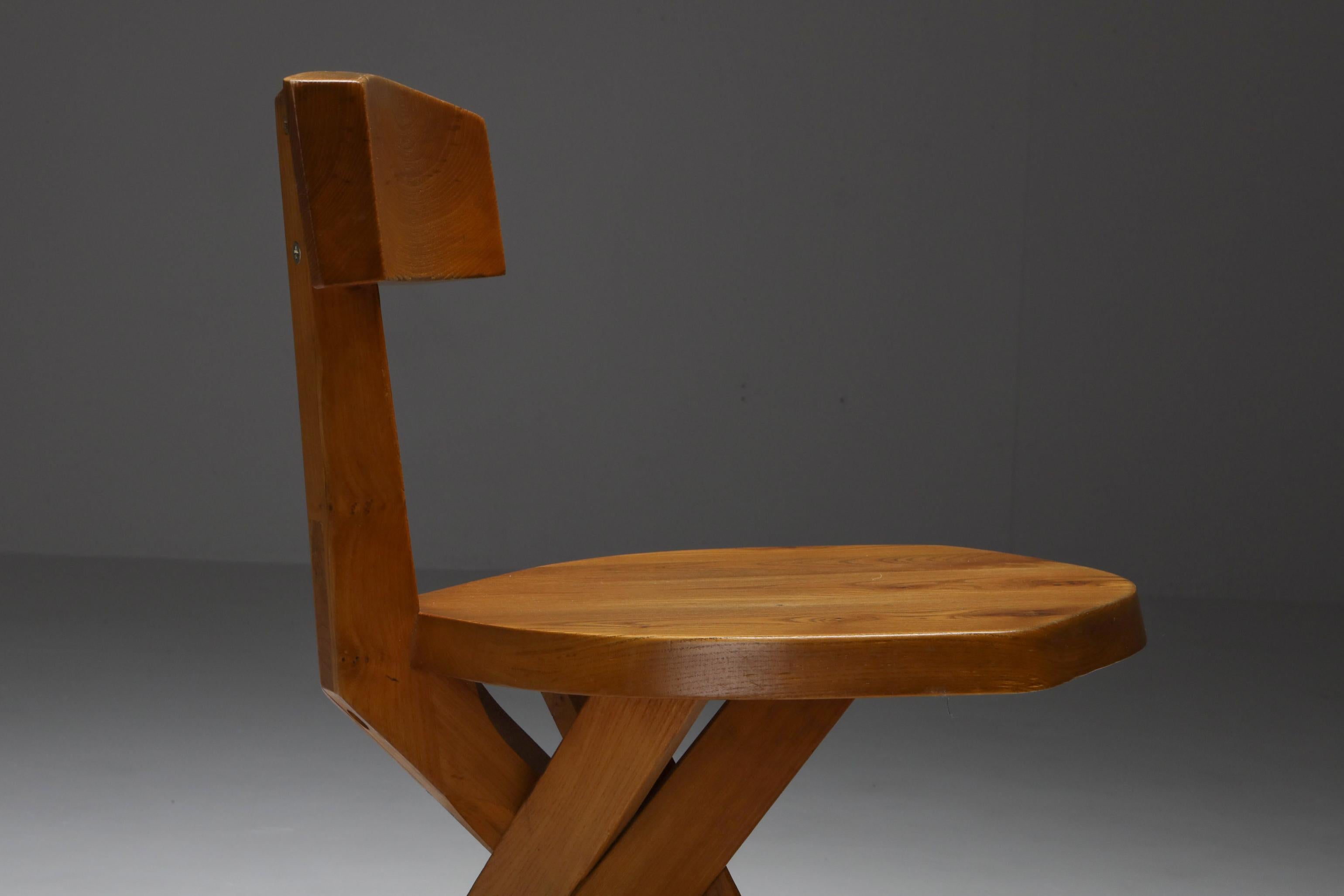 Pierre Chapo 'S34' Dining Chairs in Solid Elm, 1960s 8