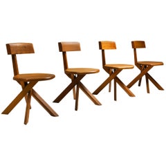 Pierre Chapo 'S34' Dining Chairs in Solid Elm, 1960s