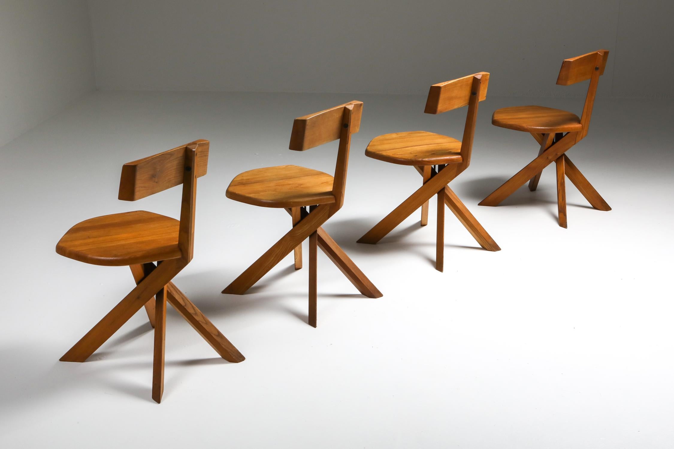 Mid-Century Modern Pierre Chapo 'S34' Dining Chairs in Solid Elm, 1960s