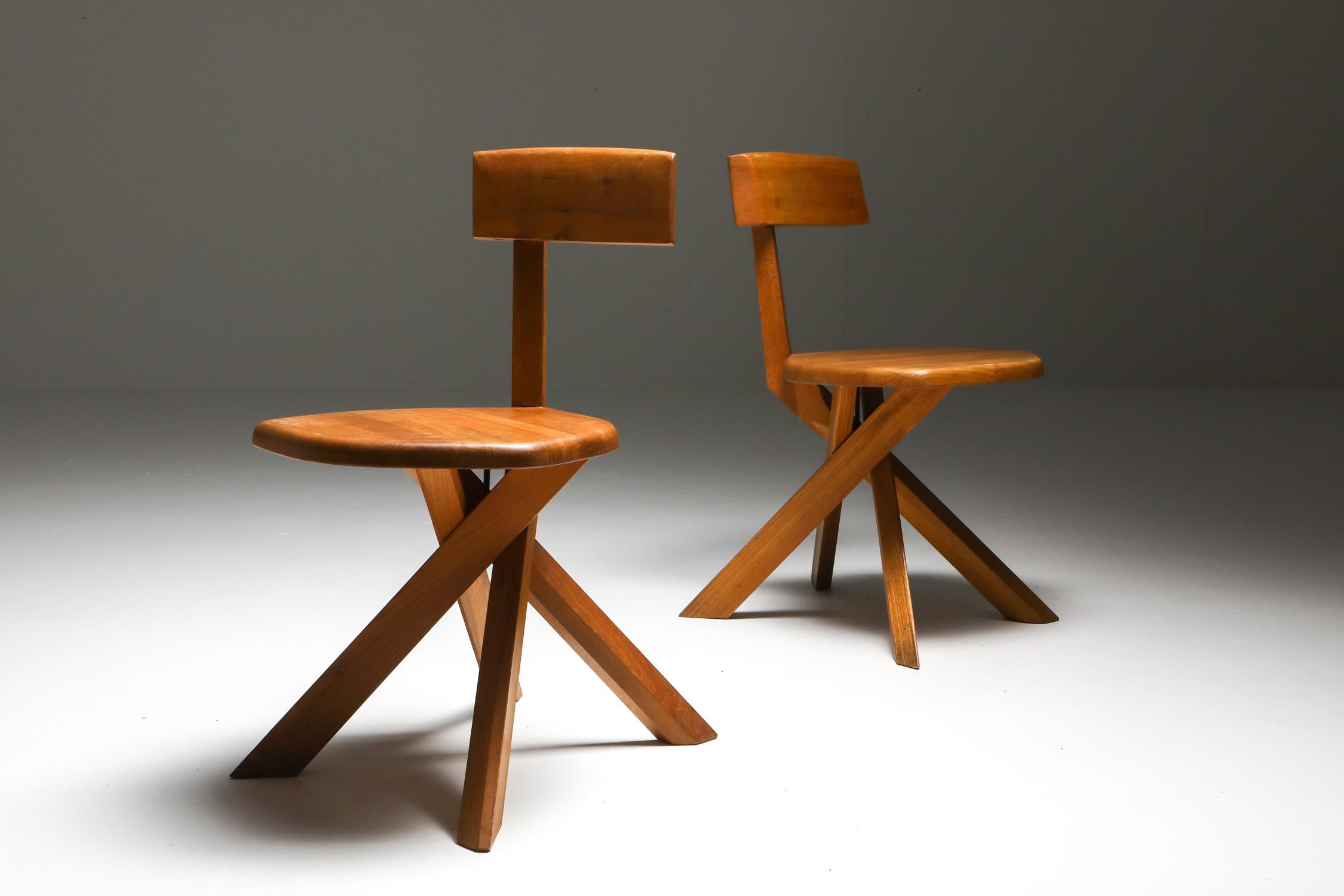 Pierre Chapo 'S34' Dining Chairs in Solid Elm, 1960s In Good Condition In Antwerp, BE