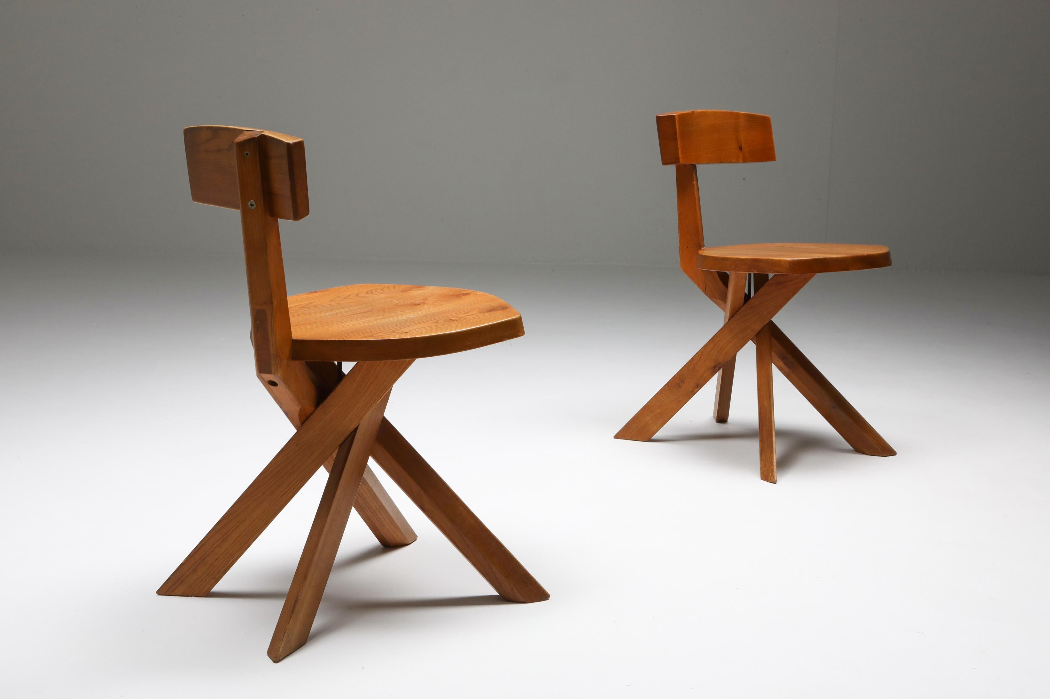 Mid-20th Century Pierre Chapo 'S34' Dining Chairs in Solid Elm, 1960s