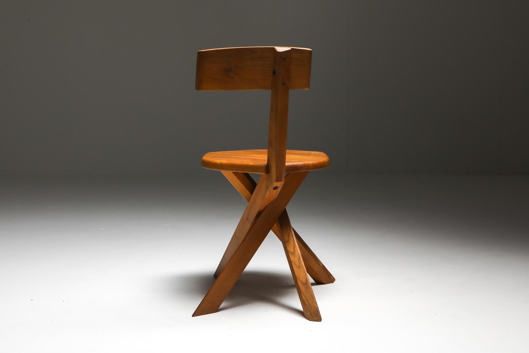 Pierre Chapo 'S34' Dining Chairs in Solid Elm, 1960s 1