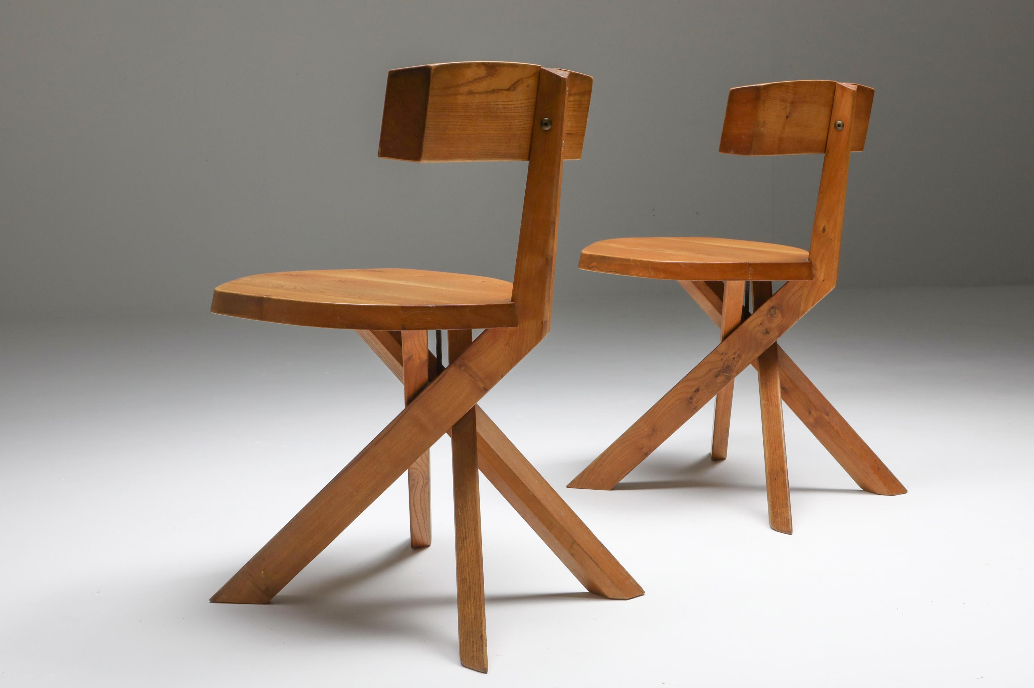 Pierre Chapo 'S34' Dining Chairs in Solid Elm, 1960s 2