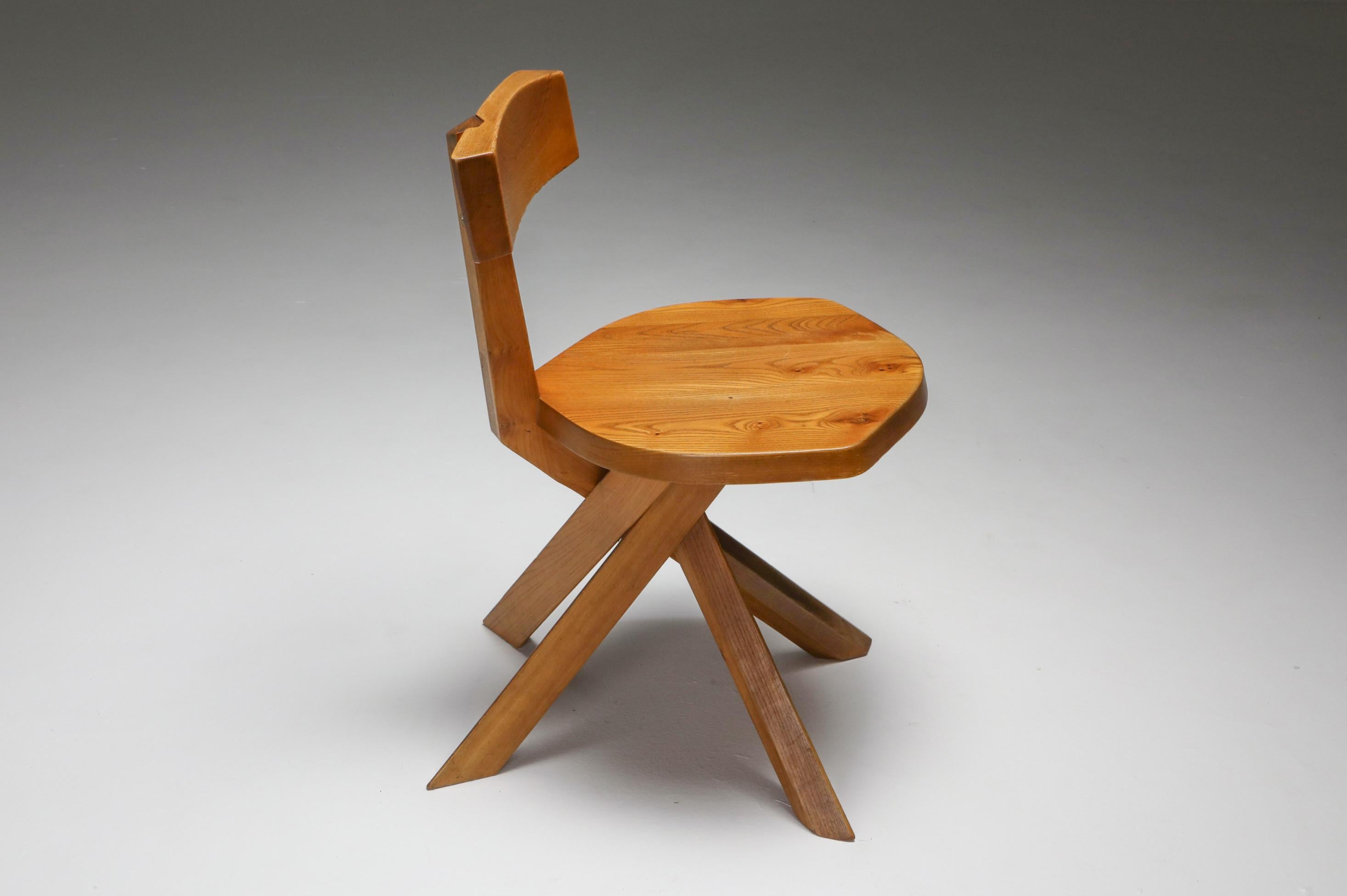 Pierre Chapo 'S34' Dining Chairs in Solid Elm, 1960s 3