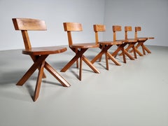 Pierre Chapo ‘S34’ Dining Chairs in Solid Elm, 1960s