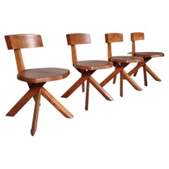 Pierre Chapo ‘S34’ Dining Chairs in Solid Elm, 1980s