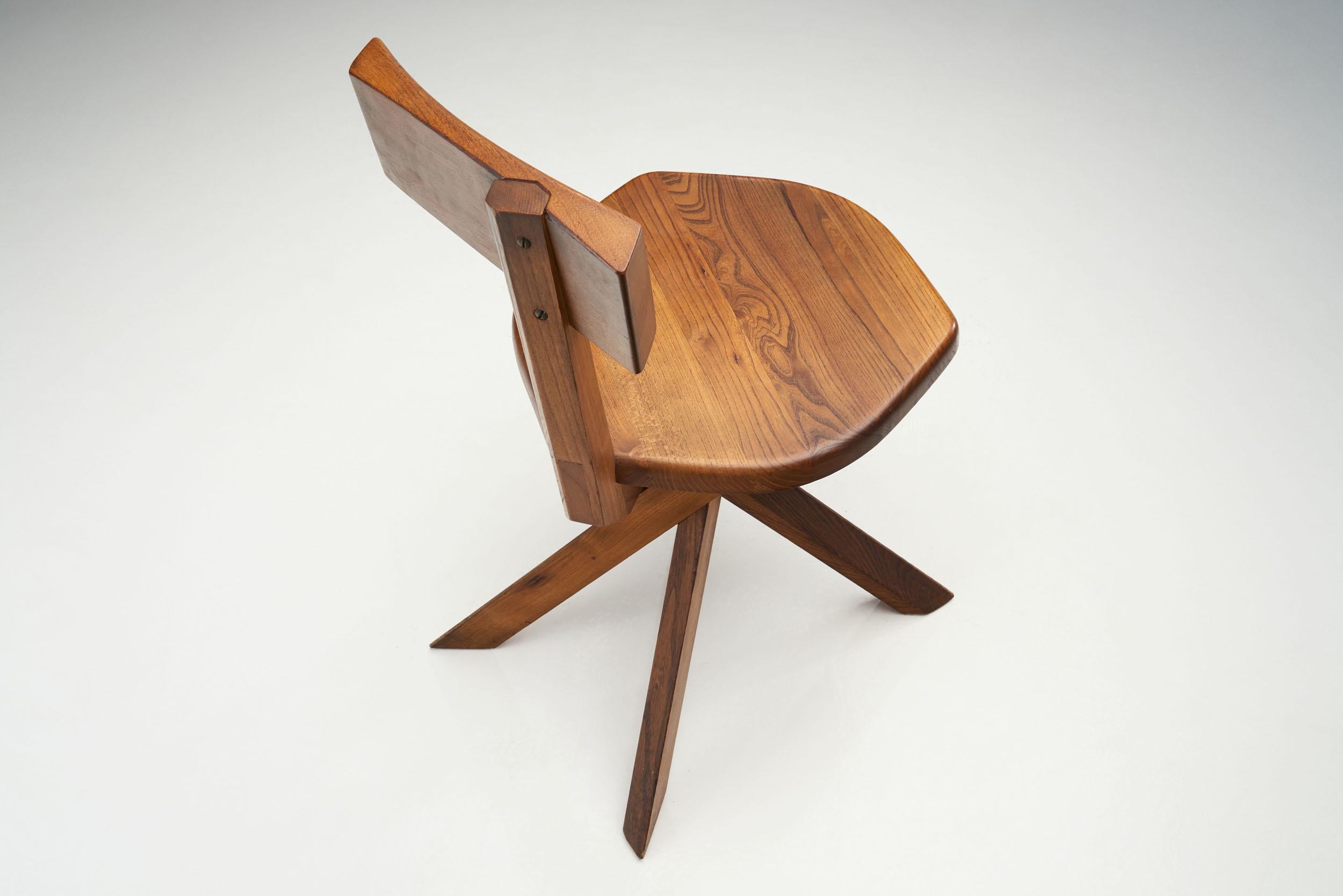 Pierre Chapo “S34” Solid Elm Chair, France, 1960s 7