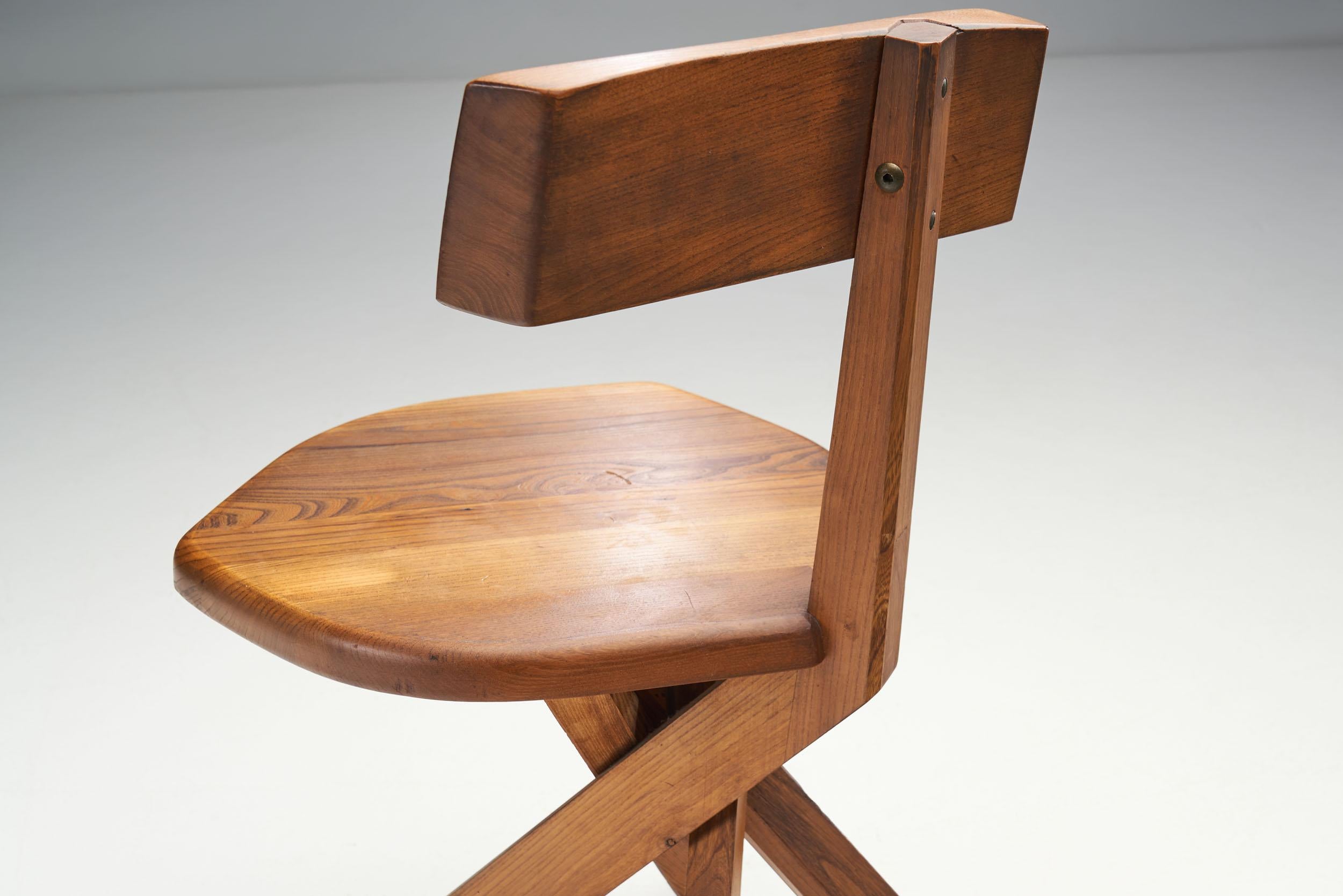 Pierre Chapo “S34” Solid Elm Chair, France, 1960s 11
