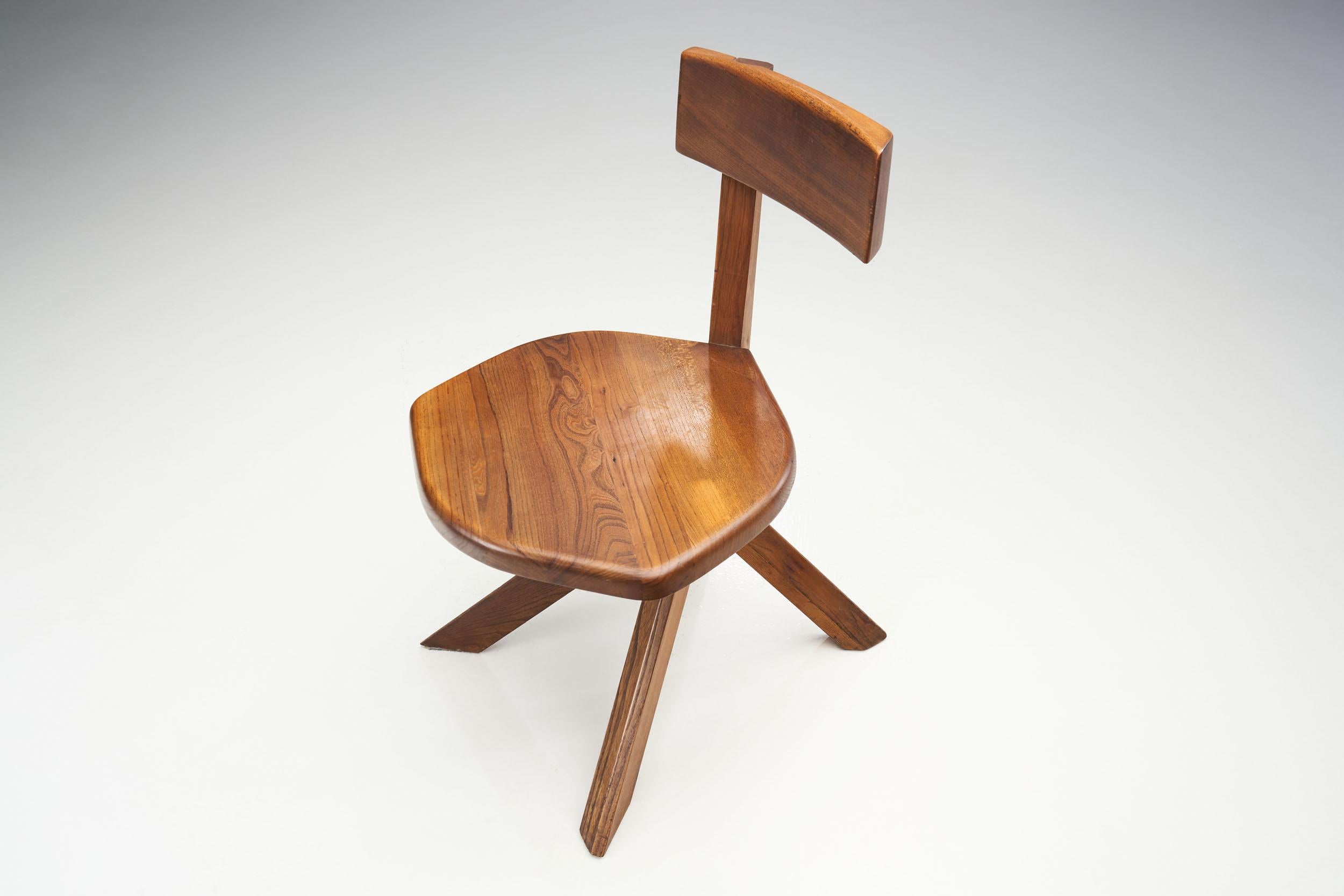 Pierre Chapo “S34” Solid Elm Chair, France, 1960s 1