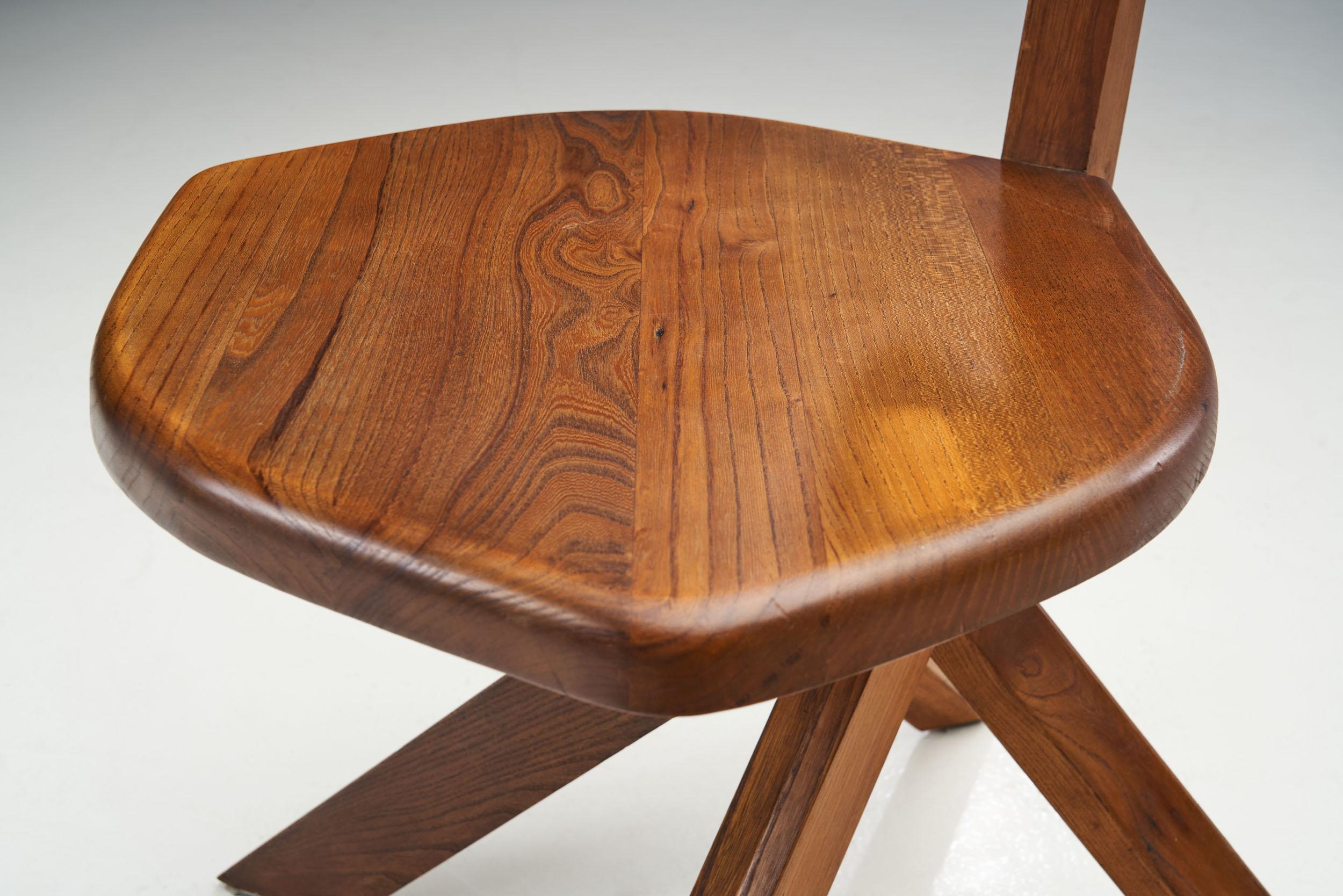Pierre Chapo “S34” Solid Elm Chair, France, 1960s 3