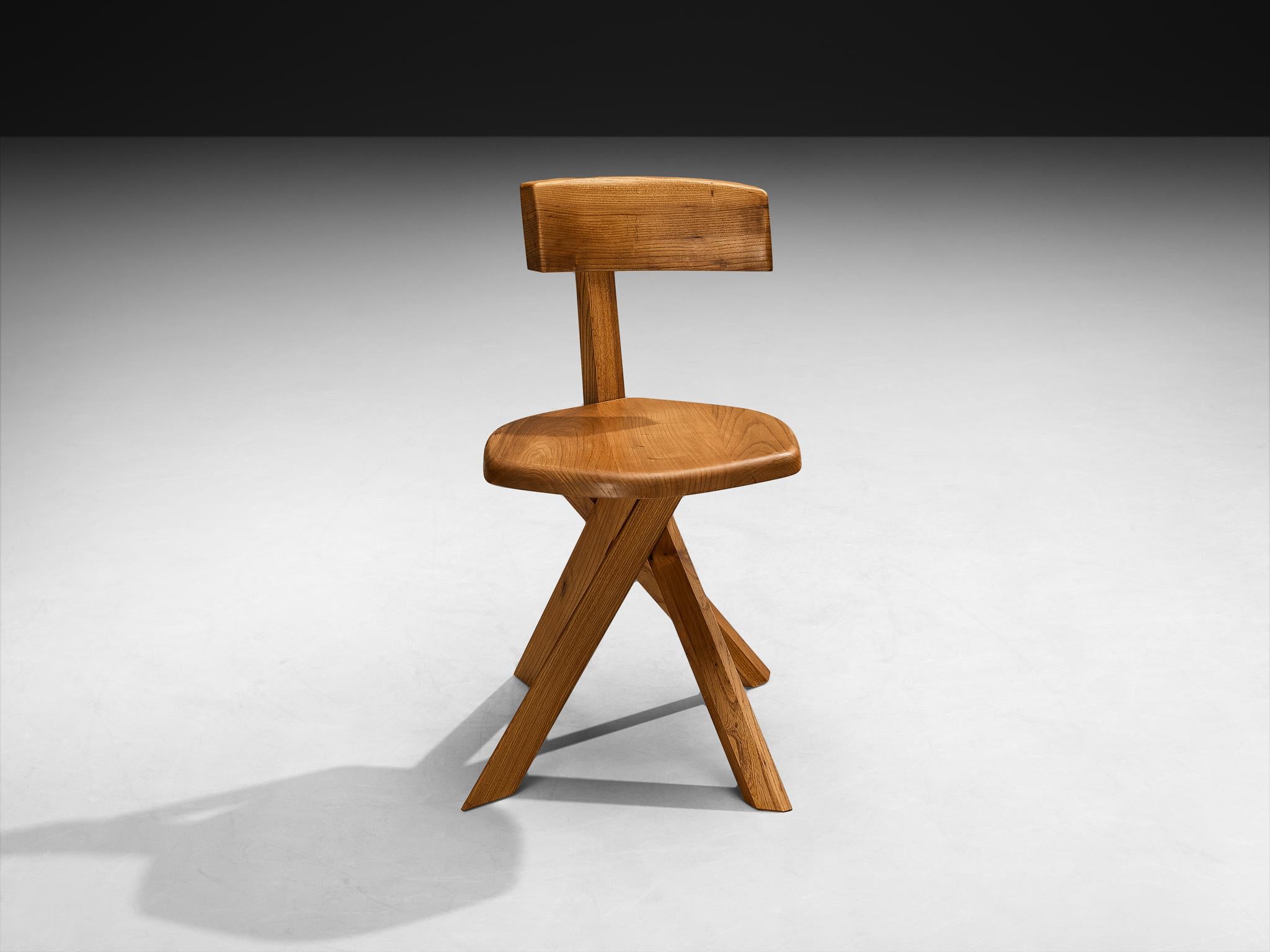 Pierre Chapo 'S34A' Set of Eight Sculptural Chairs in Solid Elm en venta 3