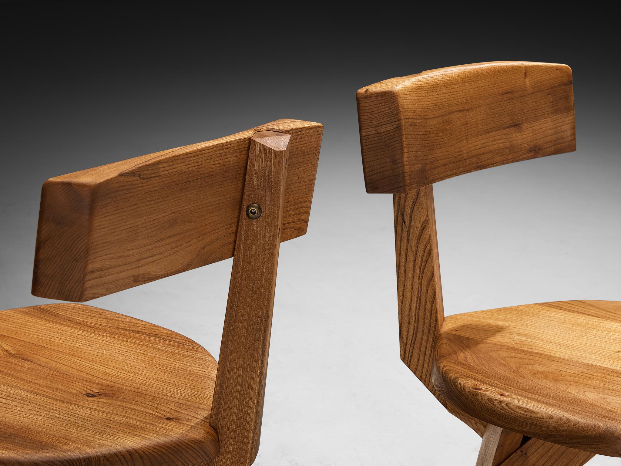 Pierre Chapo 'S34A' Set of Eight Sculptural Chairs in Solid Elm en venta 5