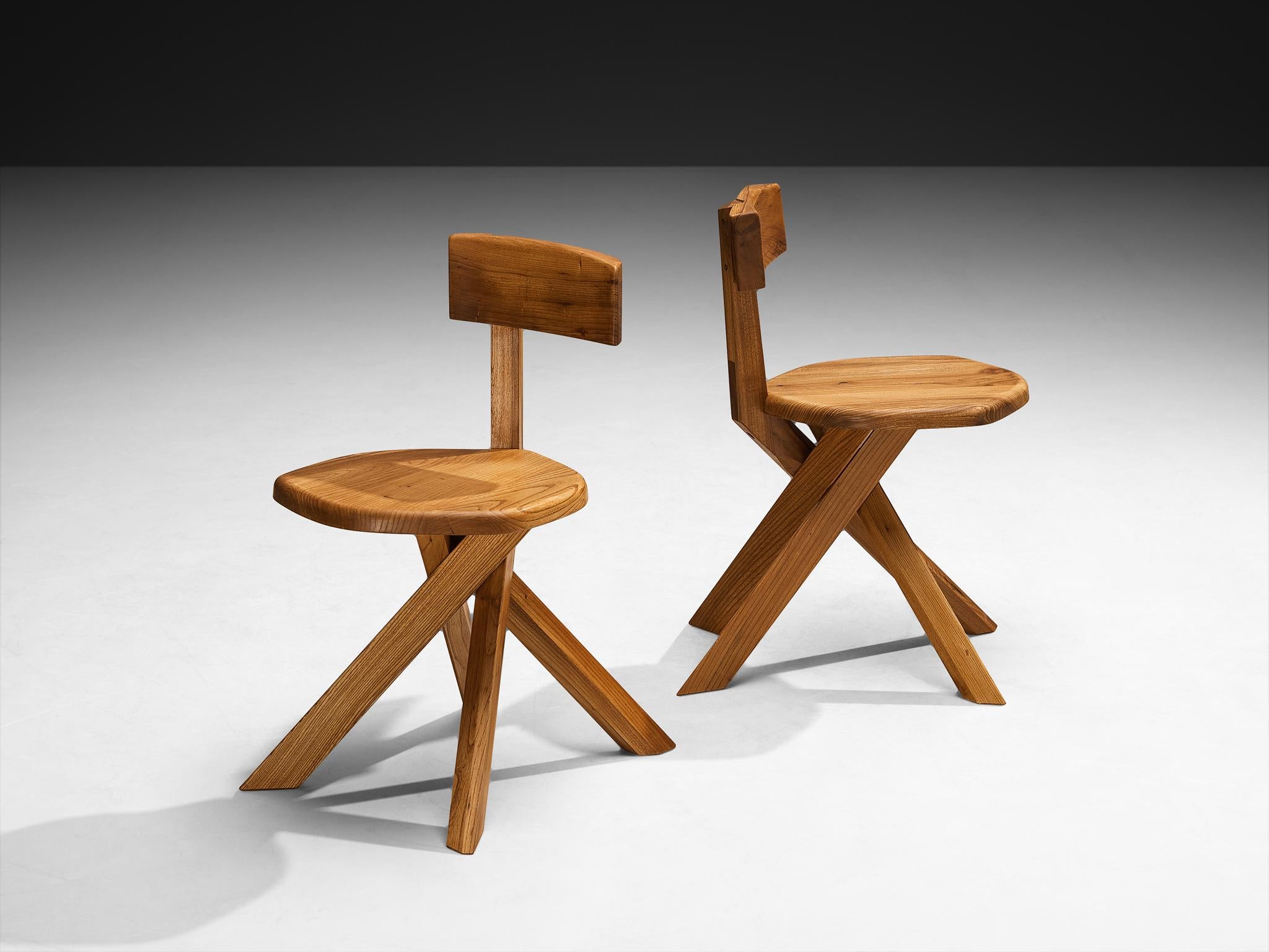 Pierre Chapo 'S34A' Set of Eight Sculptural Chairs in Solid Elm Moderno de mediados de siglo en venta
