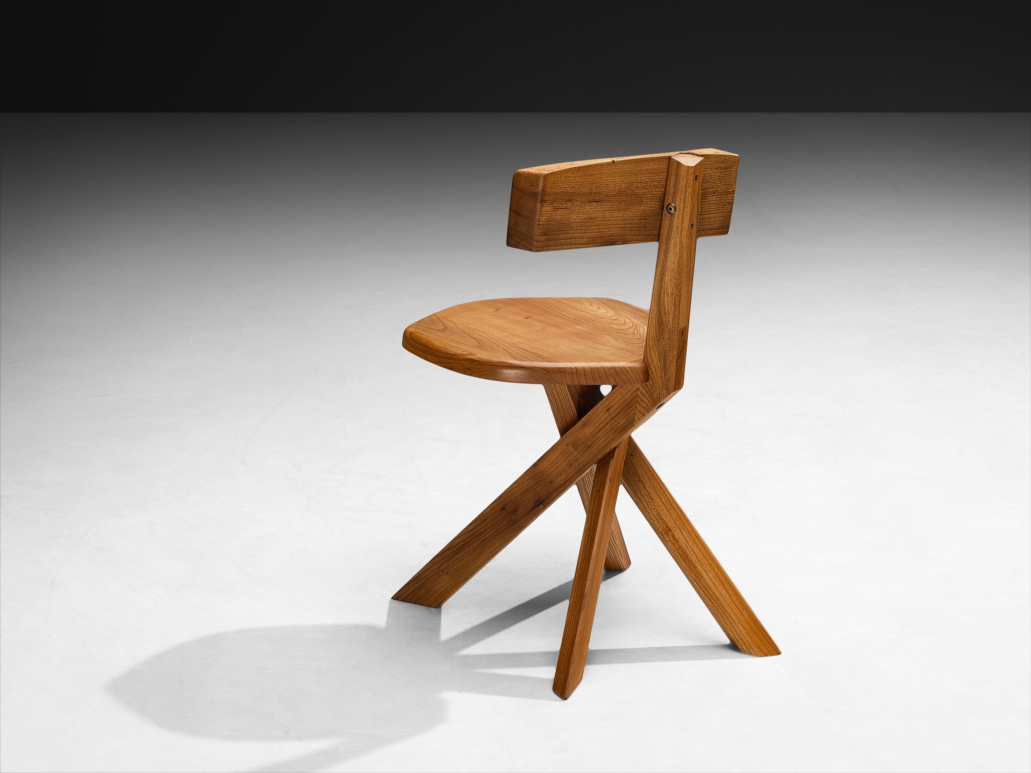 Pierre Chapo 'S34A' Set of Eight Sculptural Chairs in Solid Elm en venta 2