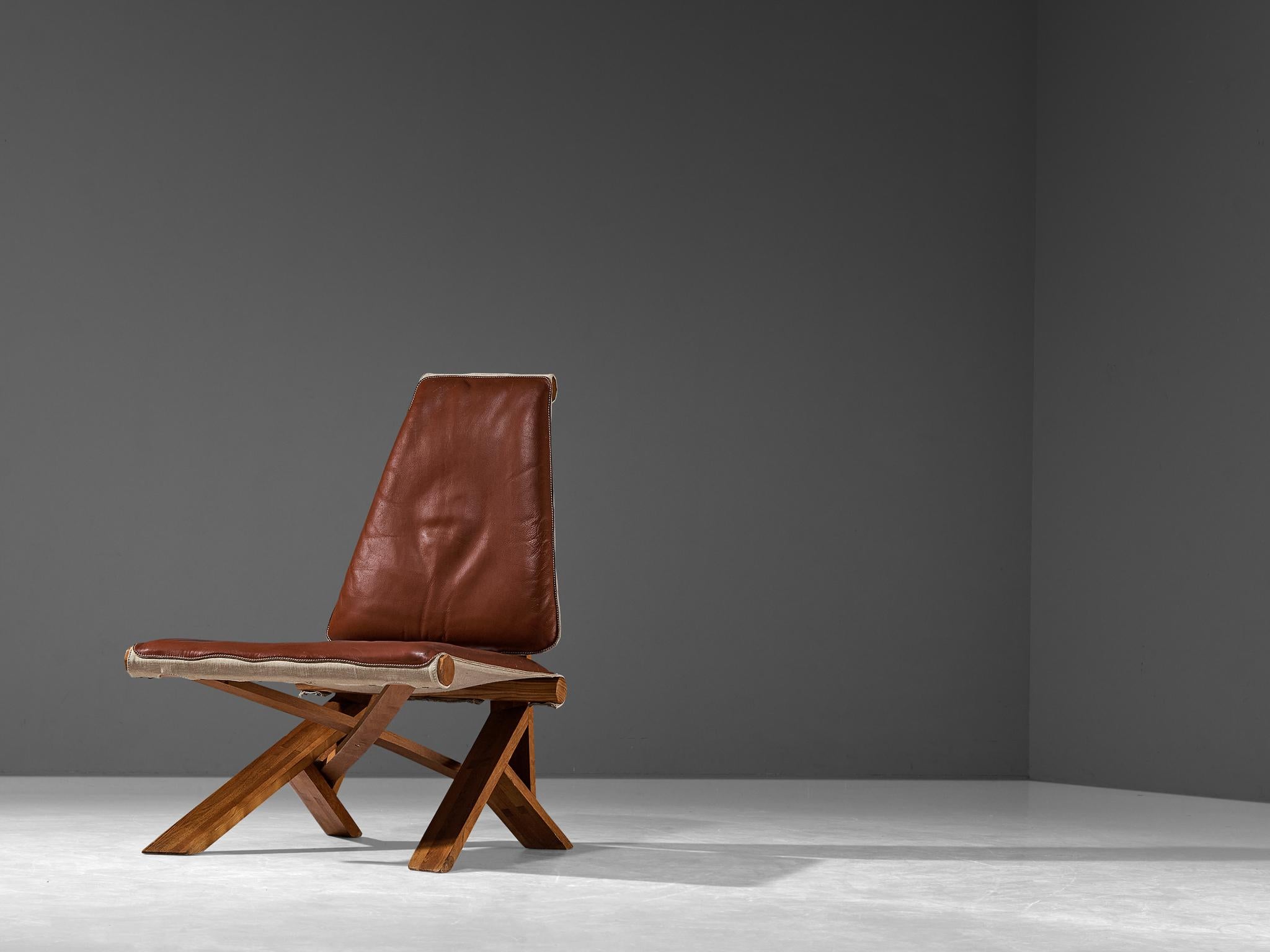 Early Pierre Chapo 'S46' Lounge Chair in Leather and Elm  3