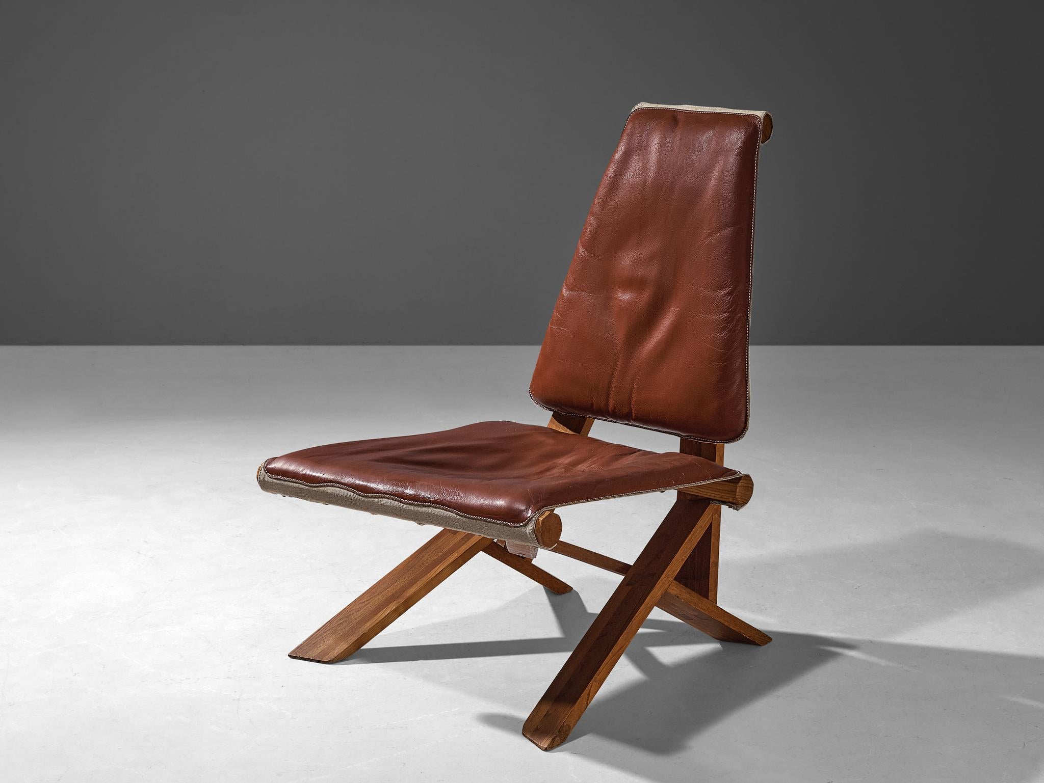 French Early Pierre Chapo 'S46' Lounge Chair in Leather and Elm 