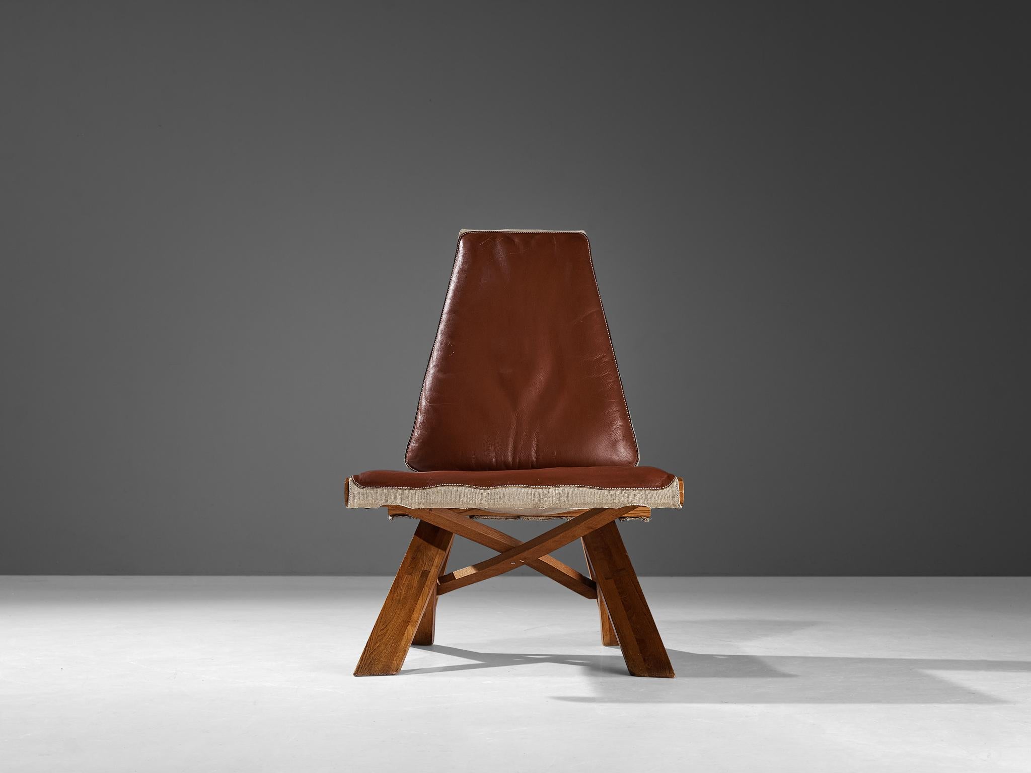 Late 20th Century Early Pierre Chapo 'S46' Lounge Chair in Leather and Elm 